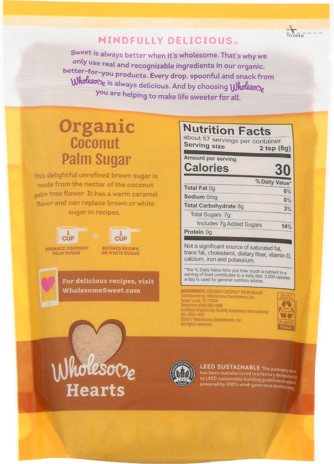 Wholesome Sweeteners Coconut Palm Sugar Organic 16 OZ (Pack of 18)