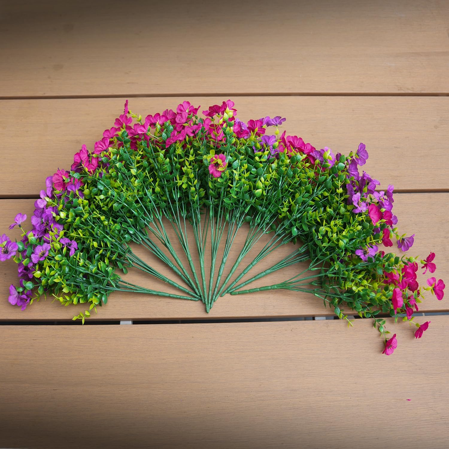 Artificial Faux Outdoor Indoor Plants Flowers for Spring Summer Decoration, 12 Bundles Fake Silk Daisy Eucalyptus Realistic UV Resistant for Outside Planter Pot Window Porch .(Purple and pink) - Image 7