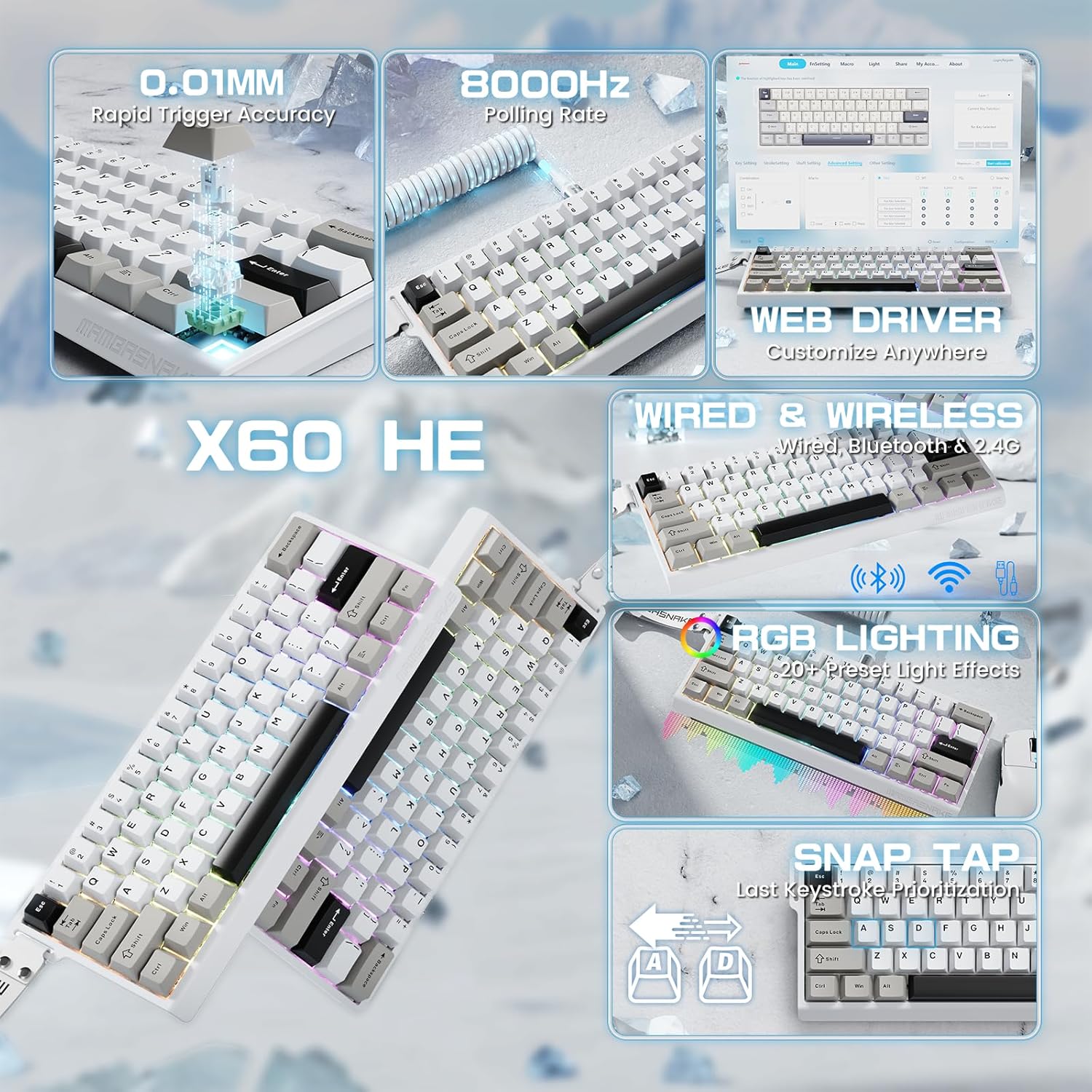 MAMBASNAKE X60 HE Magnetic Switch Keyboard with features