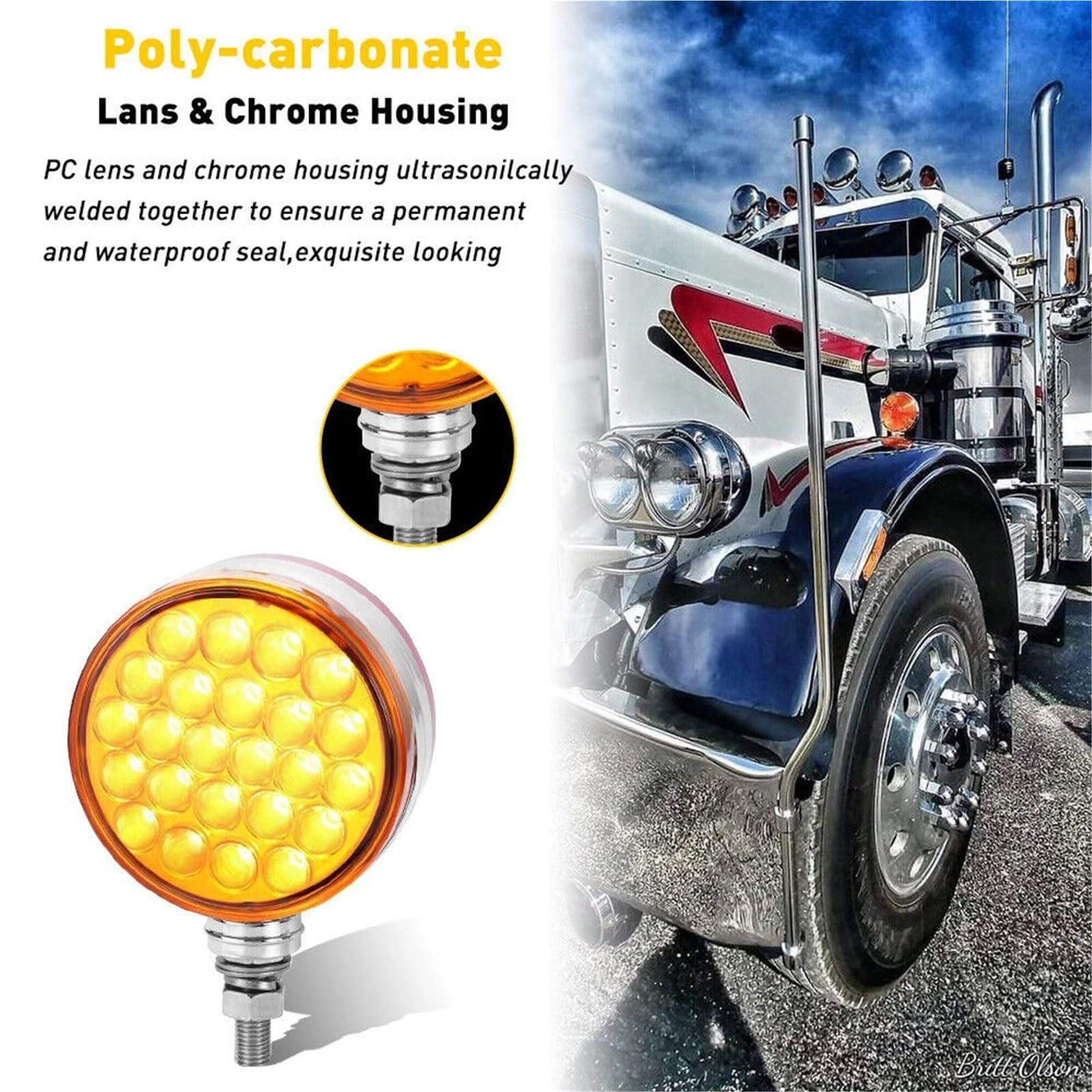 2PCS 48LED Seitenmarkierungsleuchten Rot/Bernstein Dual Face 4" runder Sockel Kotflügel Caravan Camper LKW Bremsblinker Licht 10V-30V