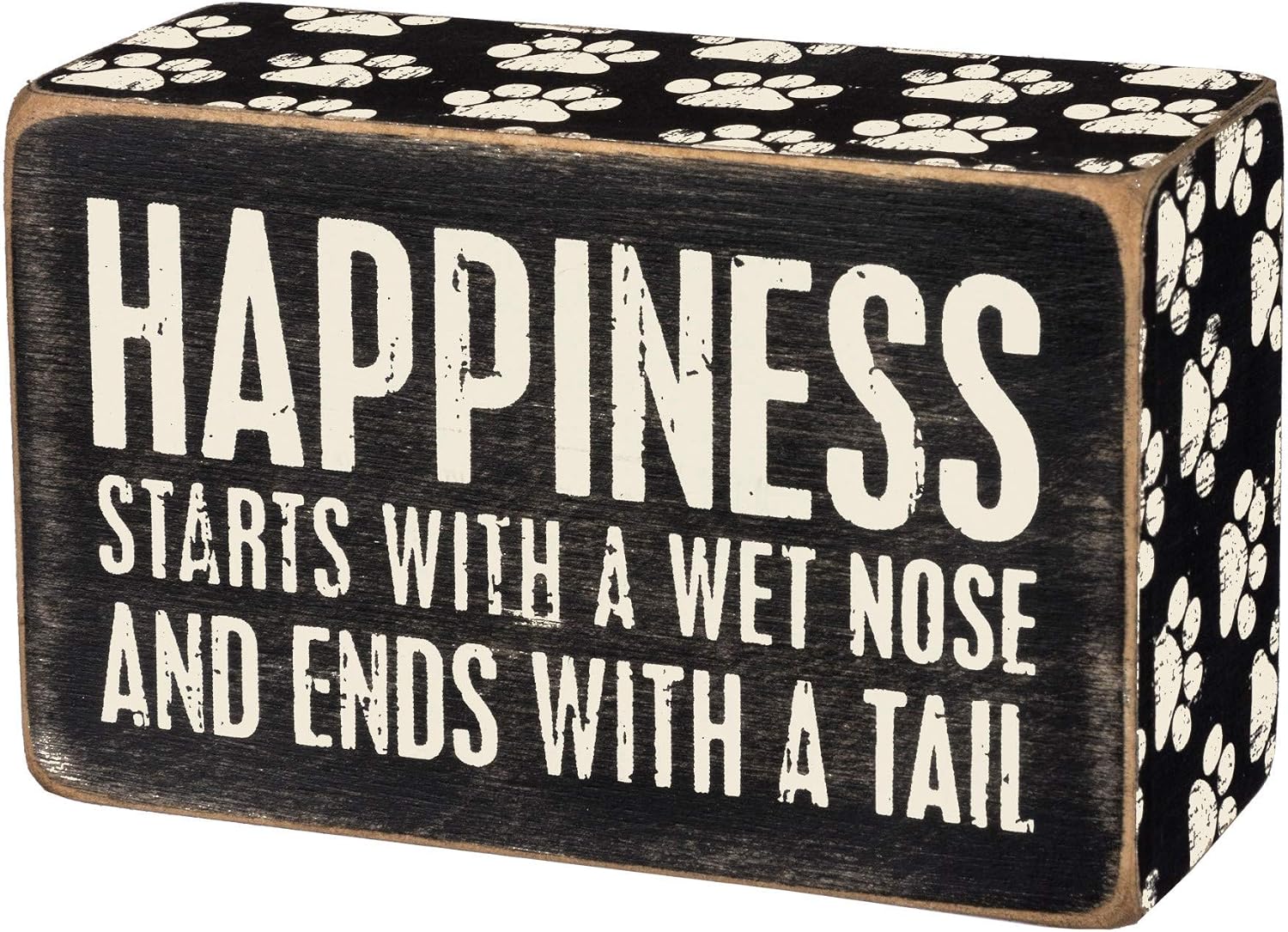 Primitives by Kathy Box Sign, Wood, Paper, Happiness Starts with a Wet Nose, 4 x 2.5-Inches