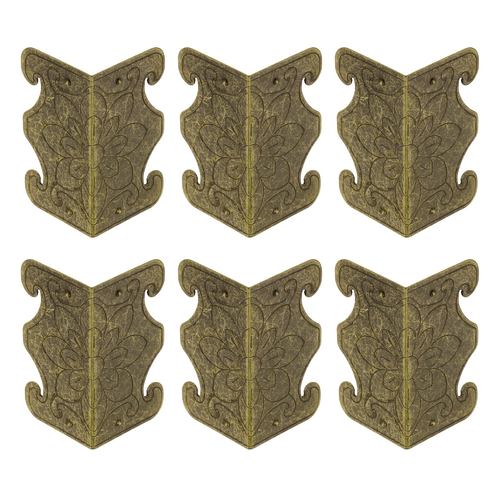 sourcing map 6 Pcs Baseboard Corner Protectors, Skirting Board Corner Protectors, Vintage Metal Corner for Furniture Table Cabinet Jewel Cases Decorative, Bronze