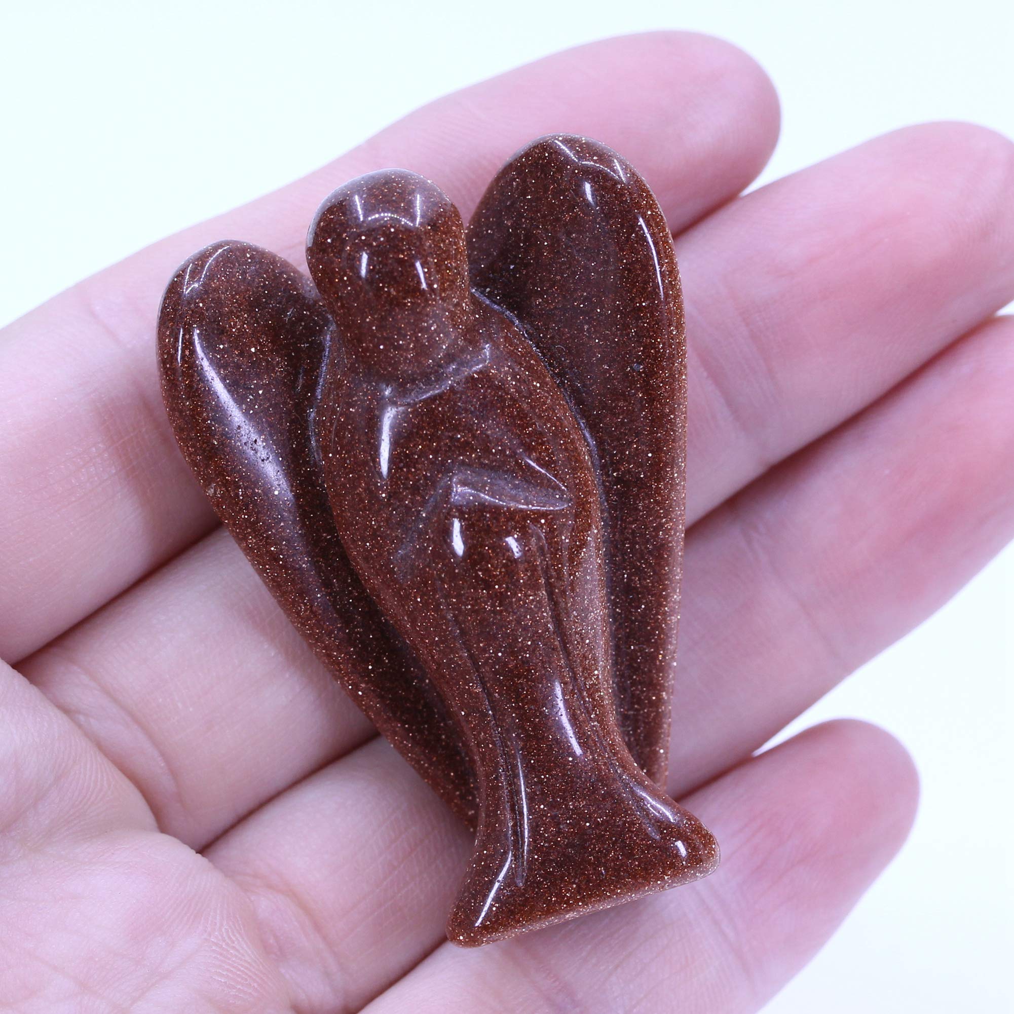 CHENYUE Synthetic Goldstone Gemstone Peace Angel Pocket Guardian Healing Statue 2 Inch - Image 2