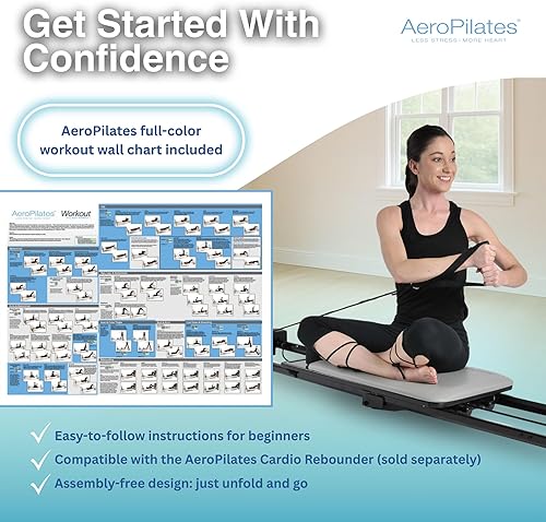Miniatura 3 de Stamina Products AeroPilates 287 Pilates Reformer - Equipo de gimnasio en casa con reposacabezas ajustable, barra acolchada para los pies, 3 cables