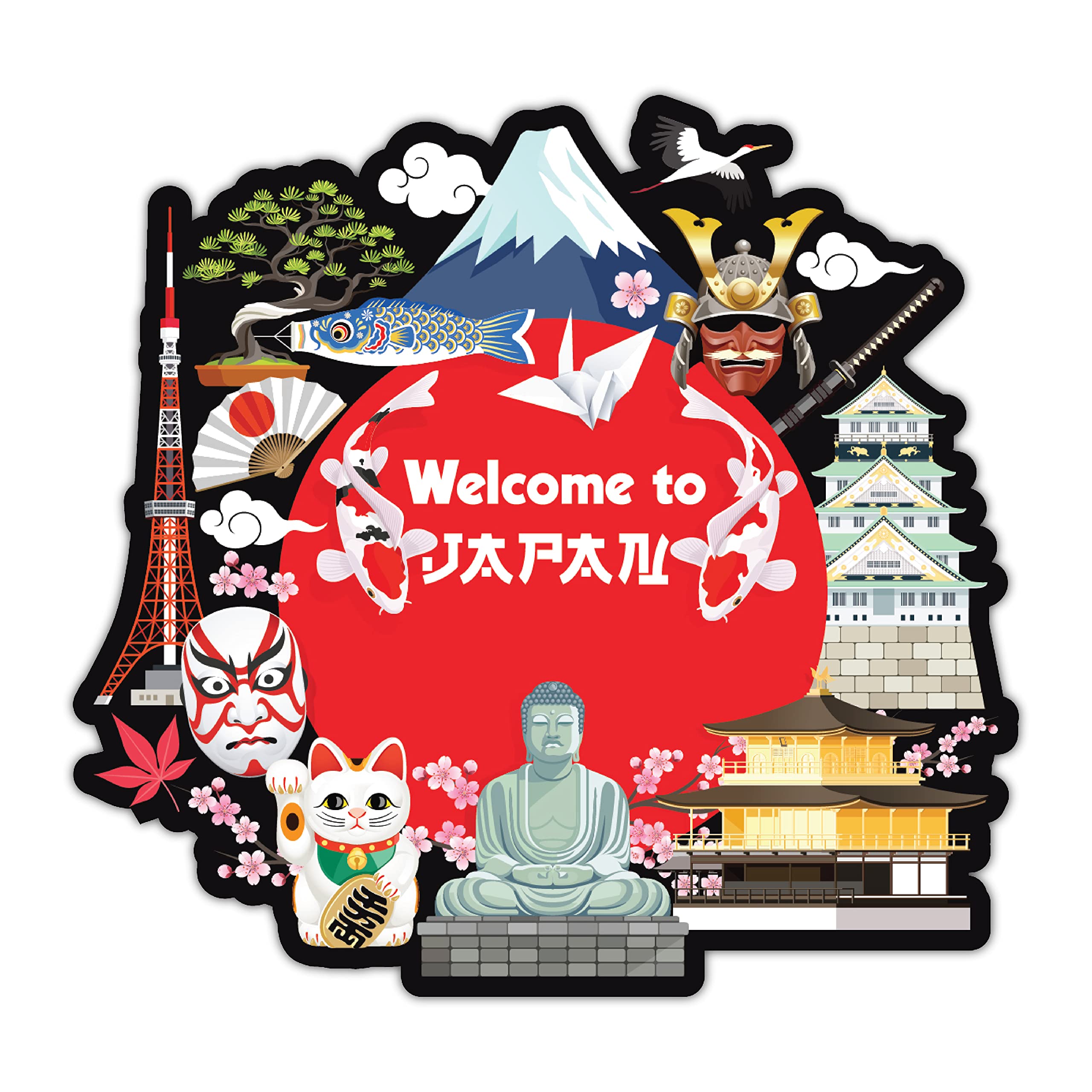 Welcome to Japan Fridge Magnets Souvenir Fridge Refrigerator Decorations Gift Wooden Fridge Magnets Multicolor (4 x 3.8 Inch) Pack of 1