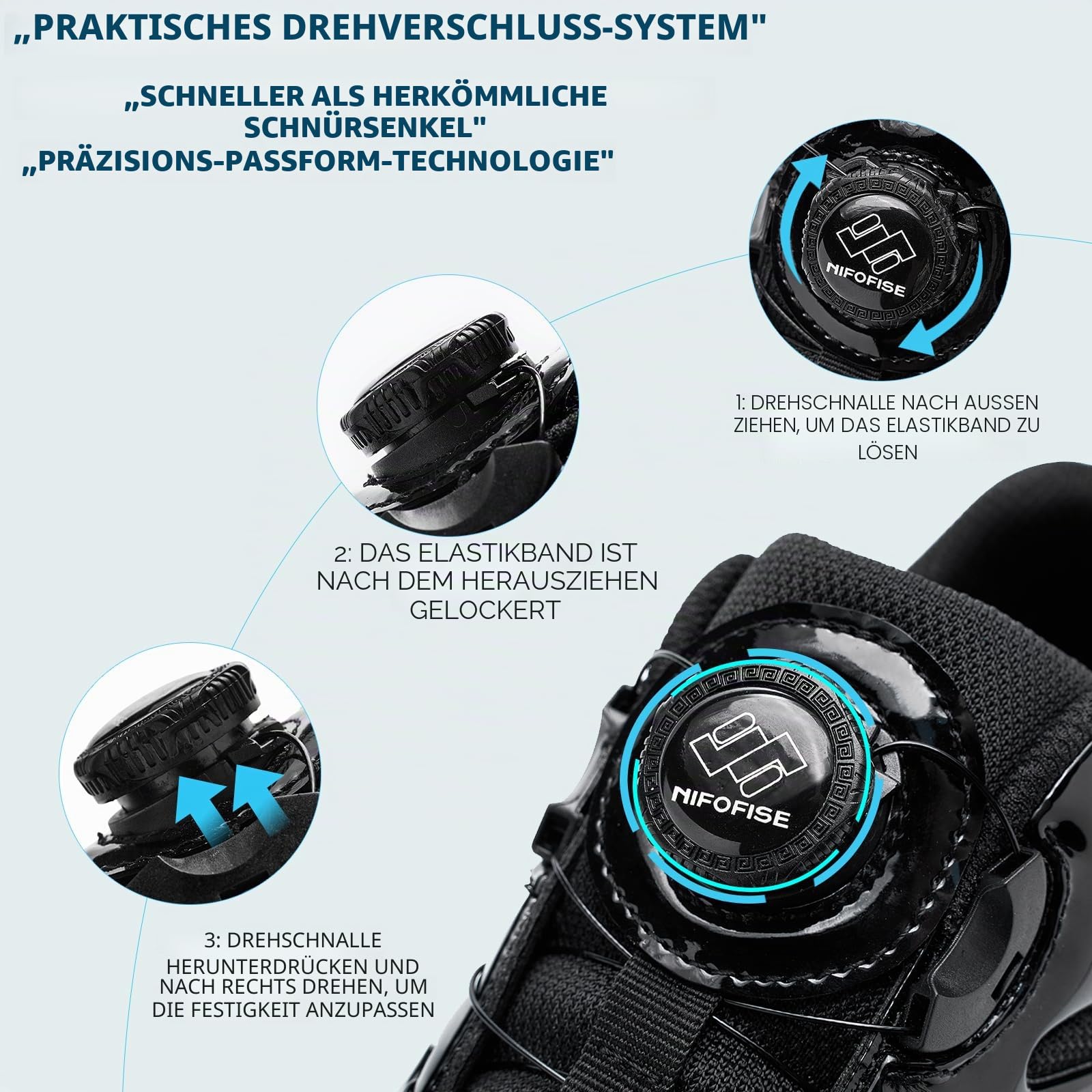 NIFOFISE Wide Fit Sicherheitsschuhe Herren Damen Stahlkappe Sneaker mit Quick-Fit Dial Schnürung Leicht Atmungsaktiv Breite Zehenbox Sicherheitsschuhe Alternative zu Arbeitsstiefeln, Schwarz , 38 EU