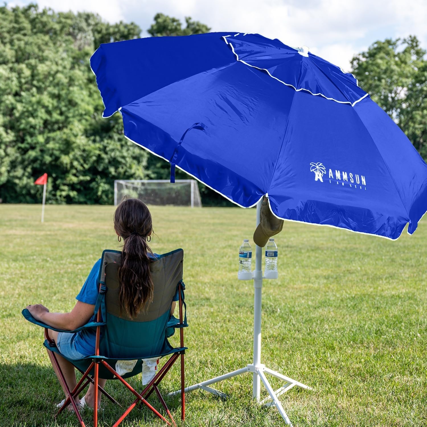 AMMSUN Shade Umbrella, Premium Portable Umbrella with Stand, 6.5ft Lightweight Free Standing Canopy for Sporting Games, Adjustable Instant Sun Protection and Easy to Carry, Blue
