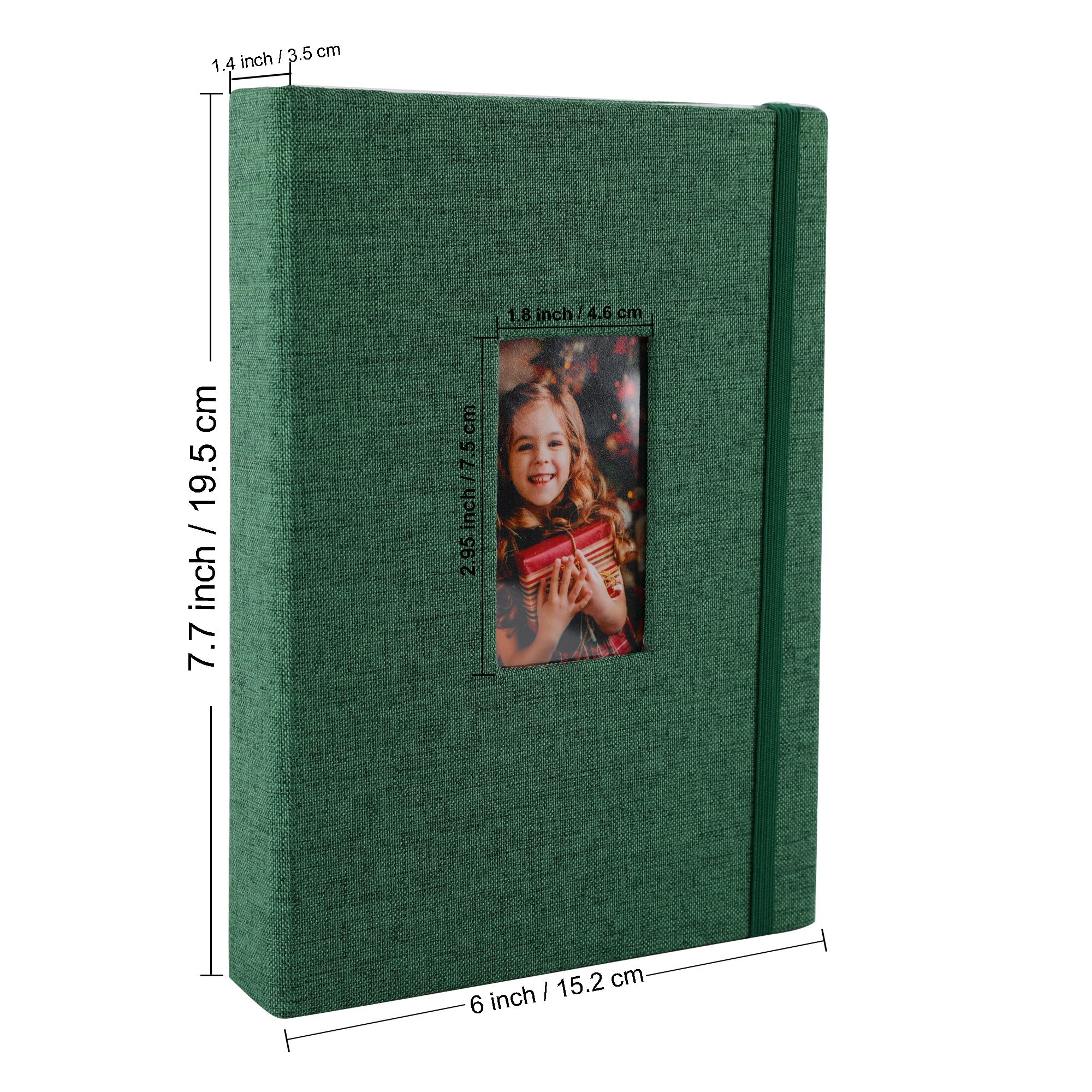 Polaroid Fotoalbum, kleines Bilderbuch für 280 Fotos, grünes Erinnerungsbuch für 2 × 7,6 cm Bilder, Leineneinband, Fotokartenalbum mit Sichtfenster, ideal für Hochzeit, Reisen, Baby Growth