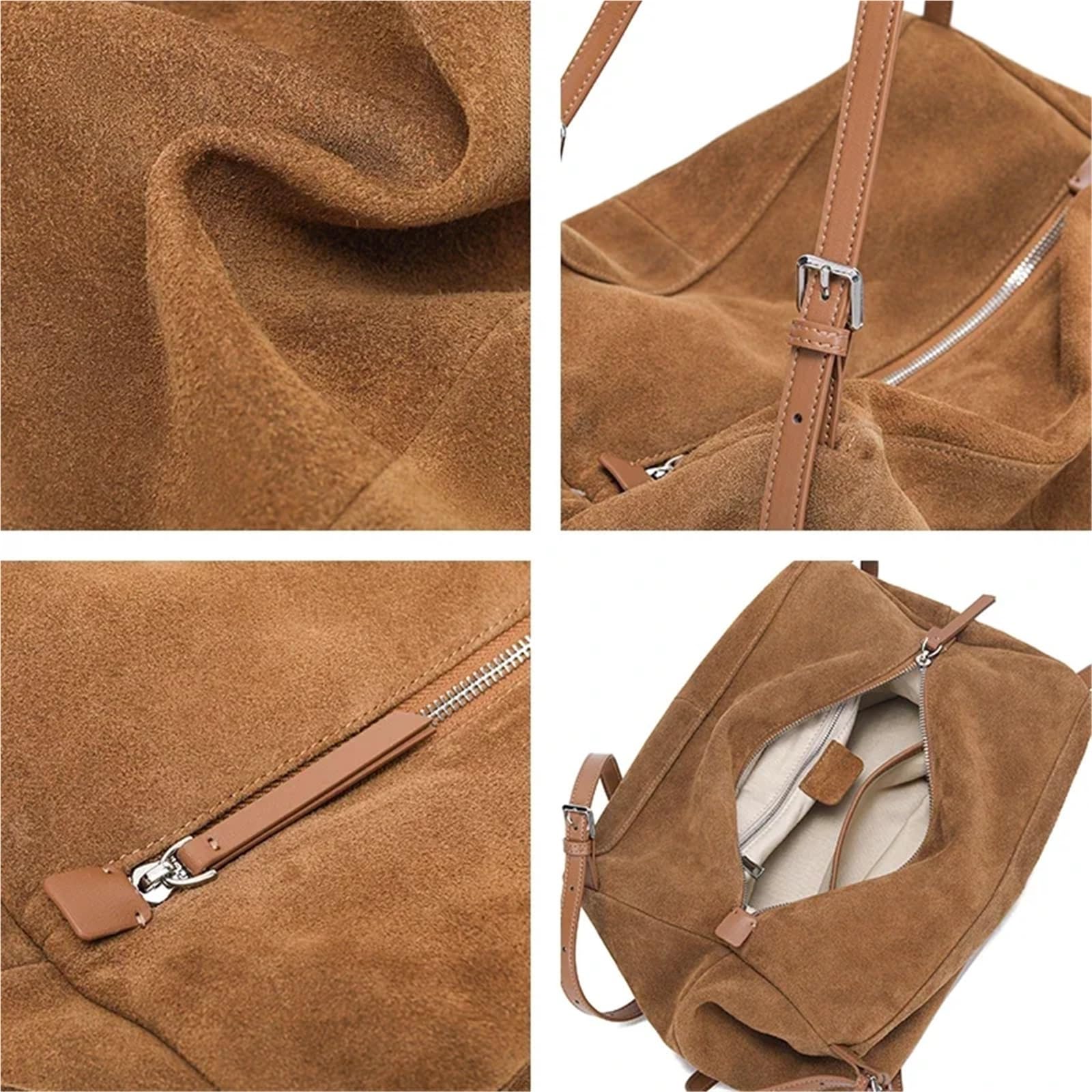 Borsa a tracolla in pelle scamosciata da donna, morbida in di vacchetta, solida, lusso, for pendolari pigri Per Lo Shopping(Coffee)