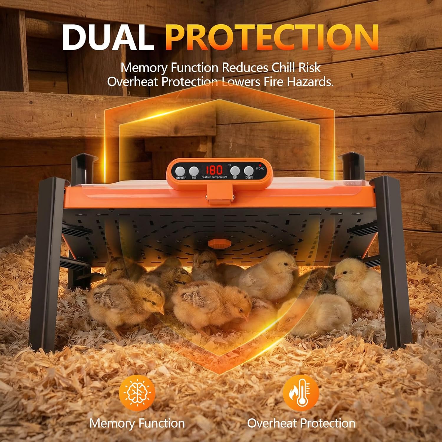 Smart Brooder Plate with Temperature Display & Adjustable Height, 11 x 15 Inch Chick Heat Plate for 20 Chicks, Memory Function and Overheat Protection for Safety, Anti-Roost Design