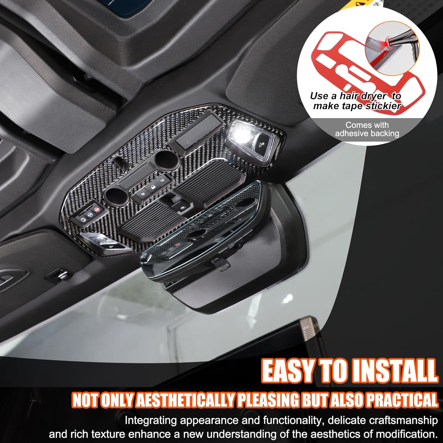 for Hummer EV Accessories Roof Reading Light Lamp Cover Trim,Soft Carbon Fiber Center Consoles Interior Front Reading Top Light Frame Decor for Hummer EV SUV Pickup Truck 2022-2024 2025 2026(Black)