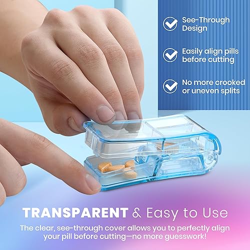 Miniatura 10 de Cortador de píldoras – Paquete de 3 – Trituradora de pastillas V-Grip y cortador para vitaminas, pastillas grandes y pequeñas, y medicamentos – (2)