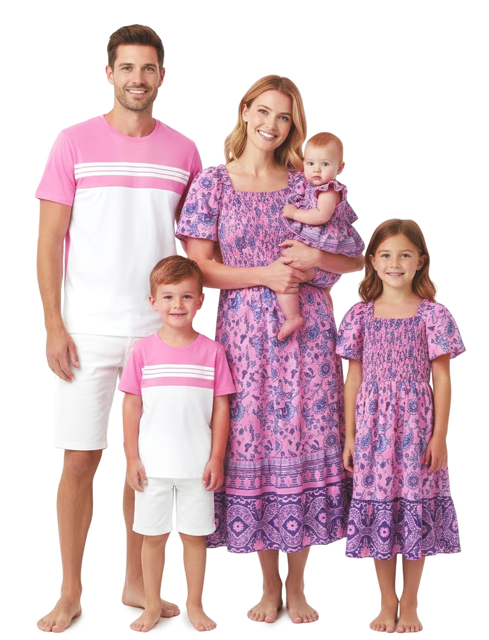 PATPAT Family Matching Outfits Mommy and Me Dresses Floral Dress &amp; T-Shirts | Mommy and Me Easter Dresses, Puff Sleeve Floral Sundress, Cotton Blend T-shirts, Couples Party Wedding Vacation Outfits
