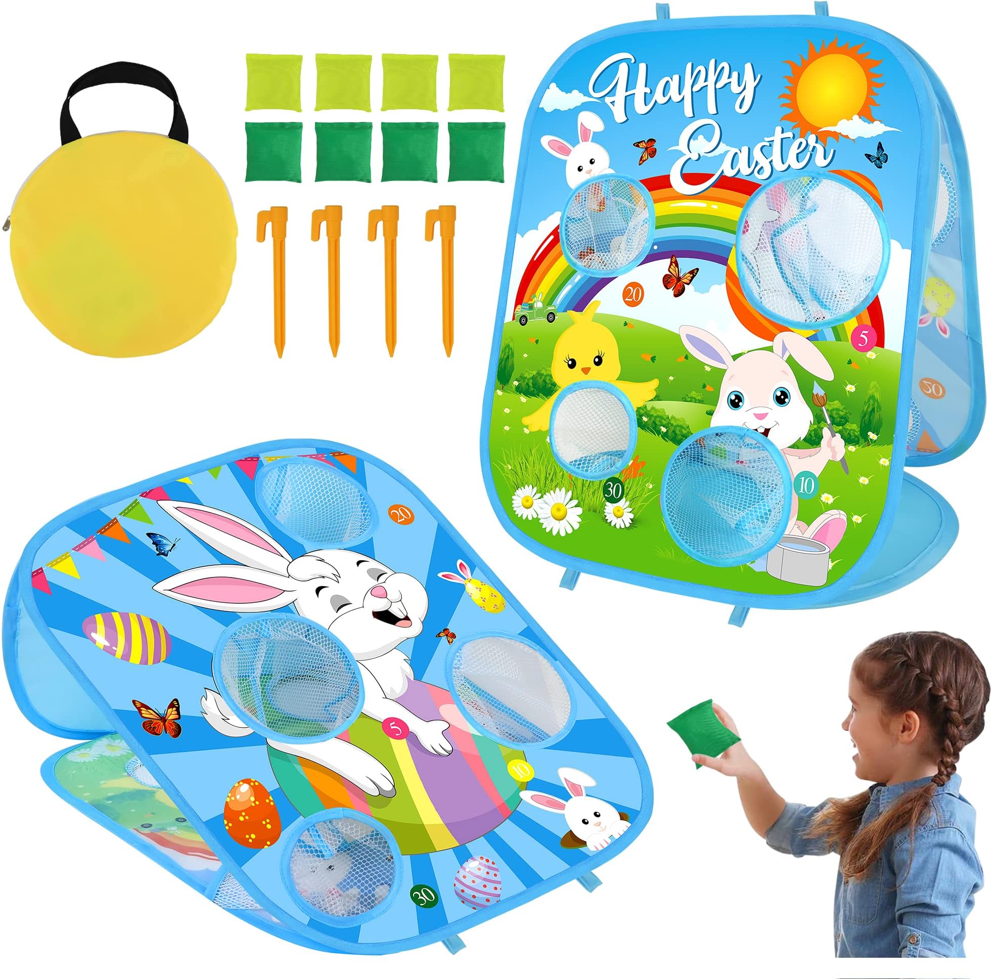 Easter Bean Bag Toss Games for Kids Indoor Outdoor Easter Party Games for Boys Girls Adults Carnival Yard Game for Kids Ages 3 4 5 6 7 8 Egg Hunt Party Favors Supplies