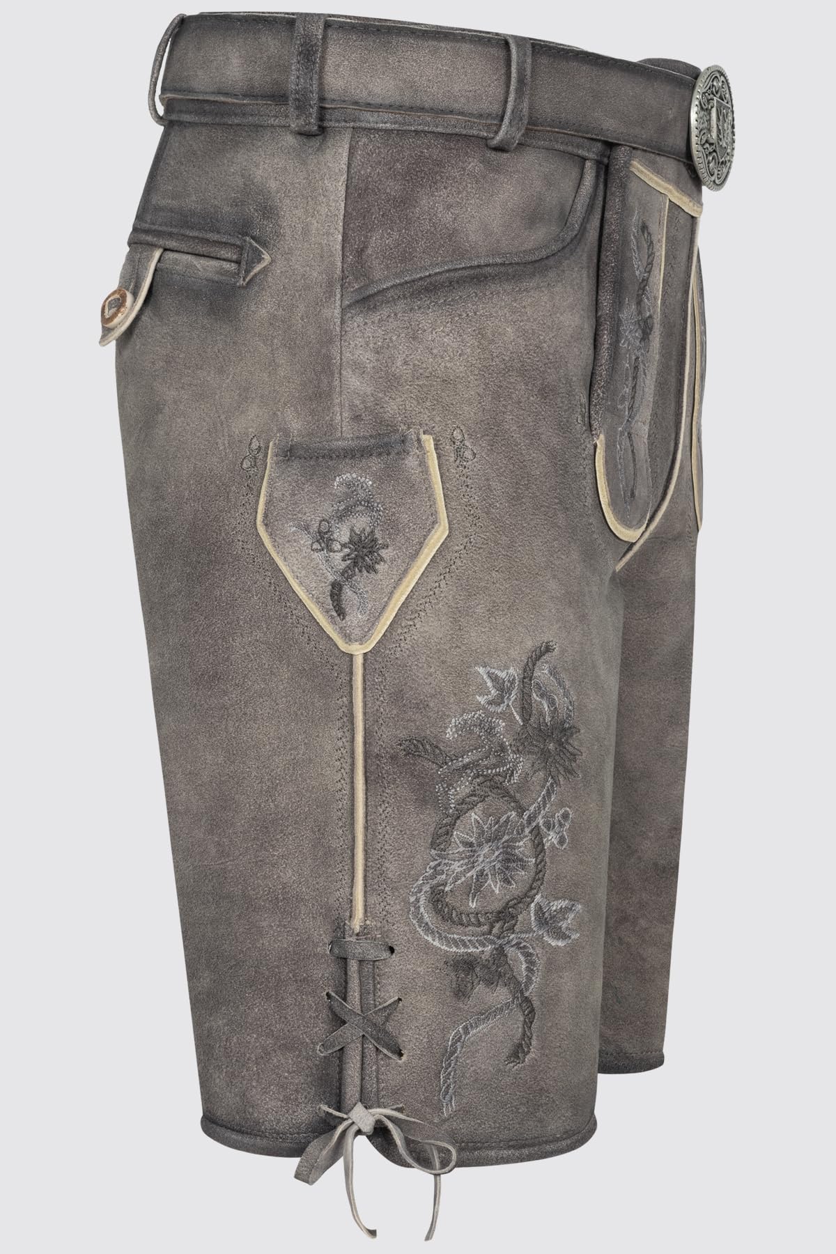 Krüger Herren Trachten Lederhose kurz, Modell: Lederhose Mirko mit Gürtel, Knielang, Tracht, Volksfest