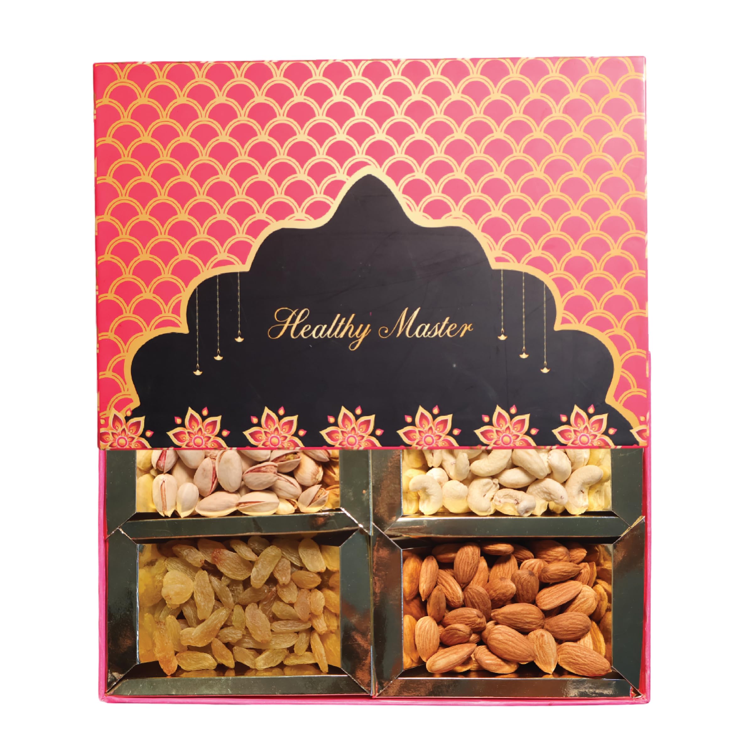 Healthy Master Treasure Trove Small | Diwali Glow Hamper | Delights Diwali Gift Box | Healthy Snacks, Almond, Cashew, Pista, Kismis (Each 50gm) | Premium Diwali Gift Box | Festive Gift for Loved ones | Diwali Gift Hamper | Corporate Gift Hamper