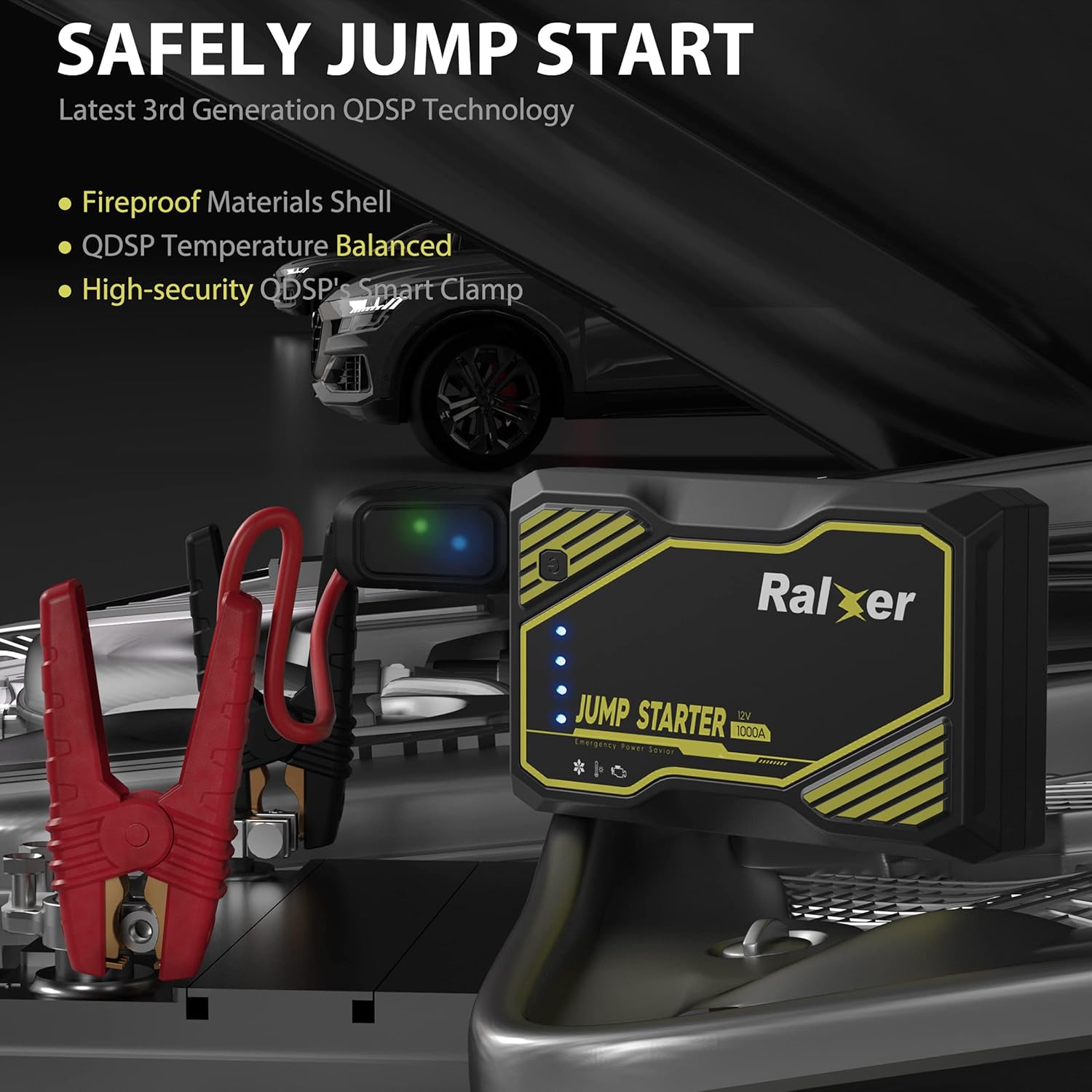 RALXER Portable Car Jump Starter (Up to 7.0L Gas or 5.5L Diesel Engine), 12V Power Pack Auto Battery Booster with LED Light : Automotive