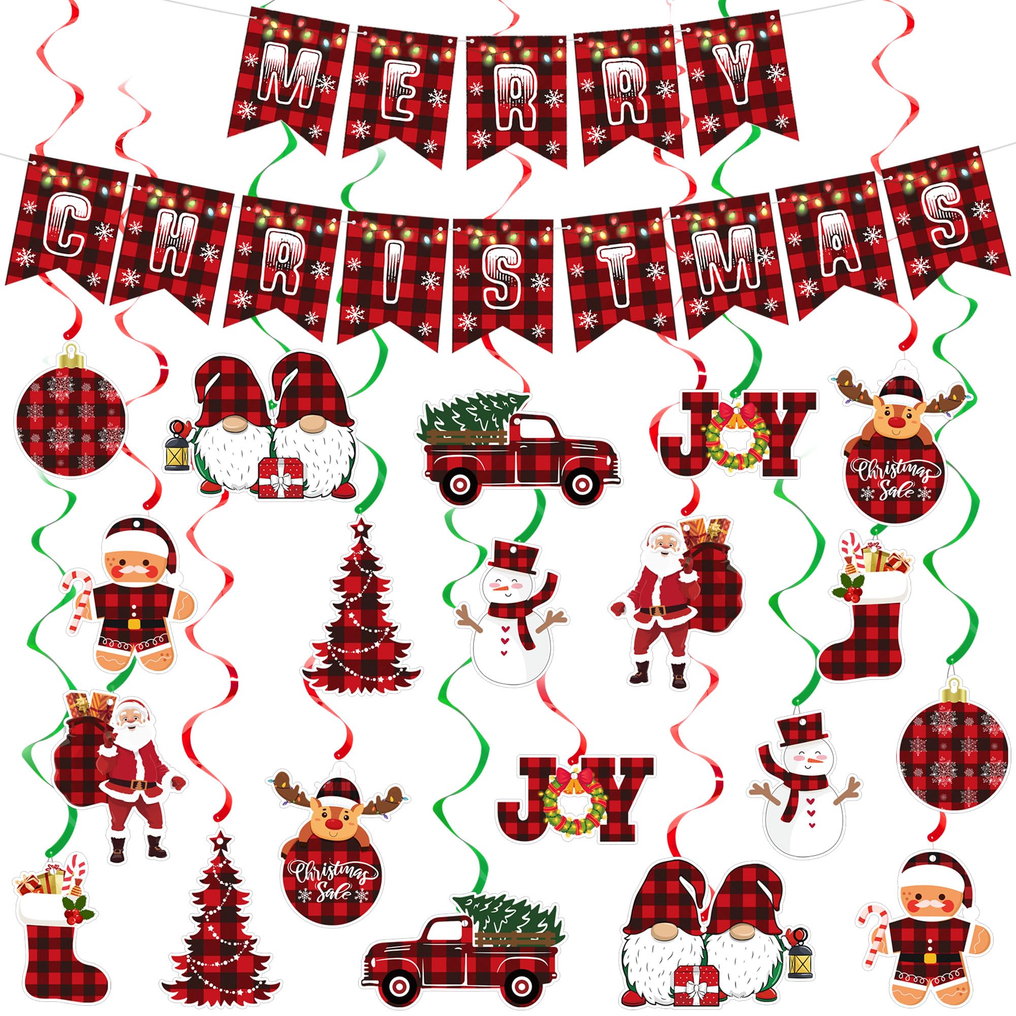 Christmas Hanging Decorations - Office Christmas Decorations 20 Hanging Swirls and 1 Banner, Merry Christmas Decorations Decorations Indoor Outdoor Xmas Home Wall Ceiling Holiday Party Supplies