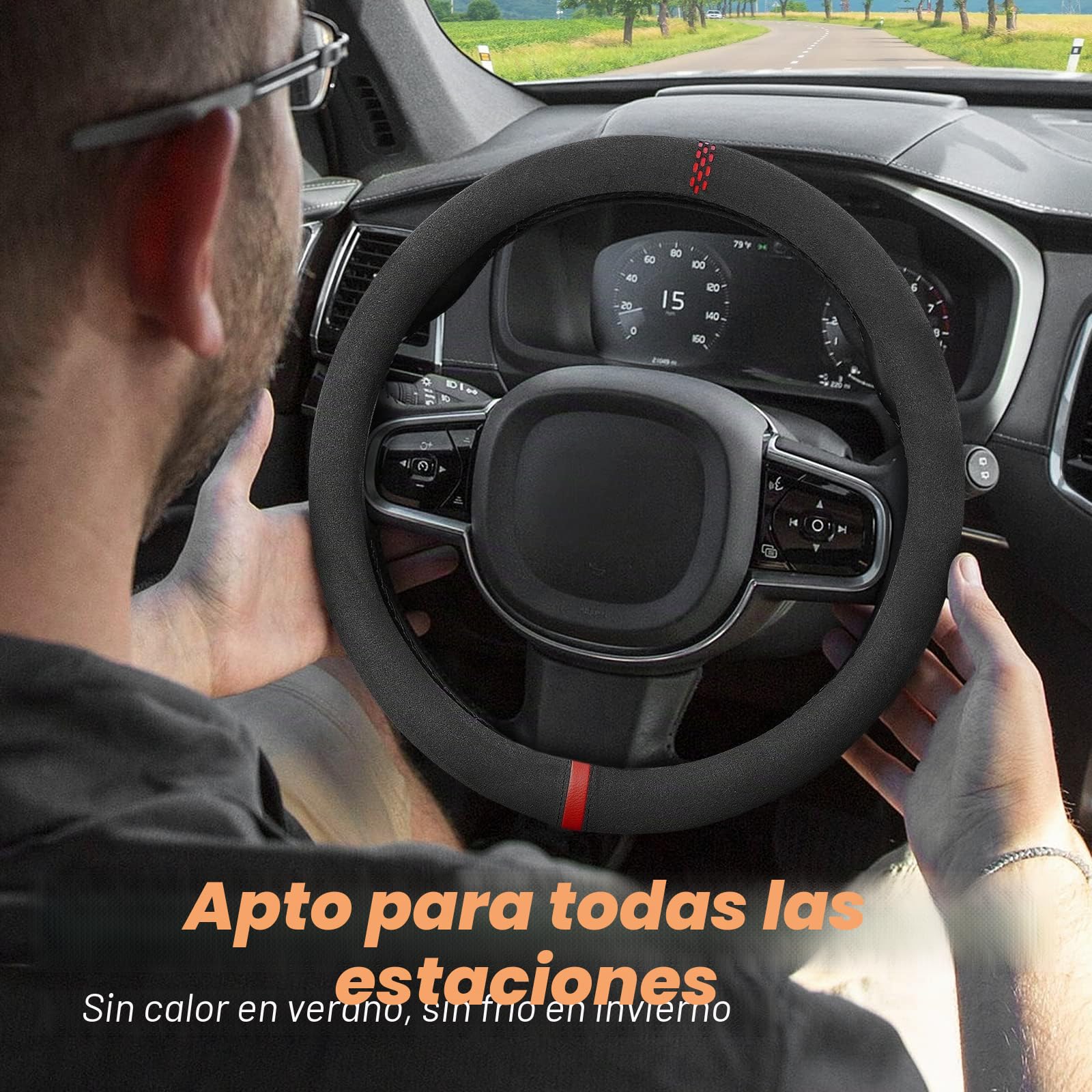 ZATOOTO Fundas para el Volante del Coche, Protectores de Cuero de Gamuza con Tacto Suave, Antideslizante y Deportivo, Tamaño Universal 37-38cm / 14.5-15in