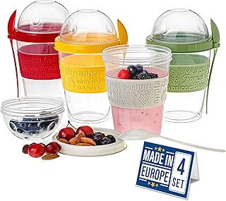Crystalia 4 Pack 20 oz On The Go Yogurt Parfait Cups with Lids & Spoons,...