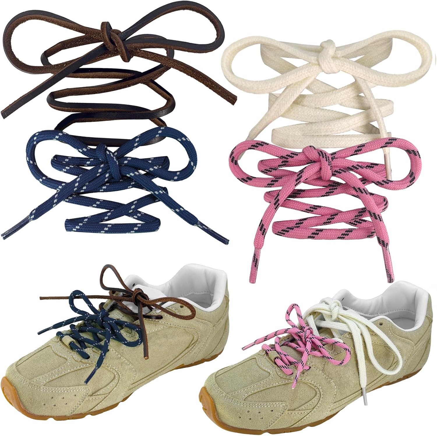 Mixed Colored Shoe Laces, Cute Fun Rope Round Shoelaces For Boots Sneakers Replacement Leather Cord Shoe Strings