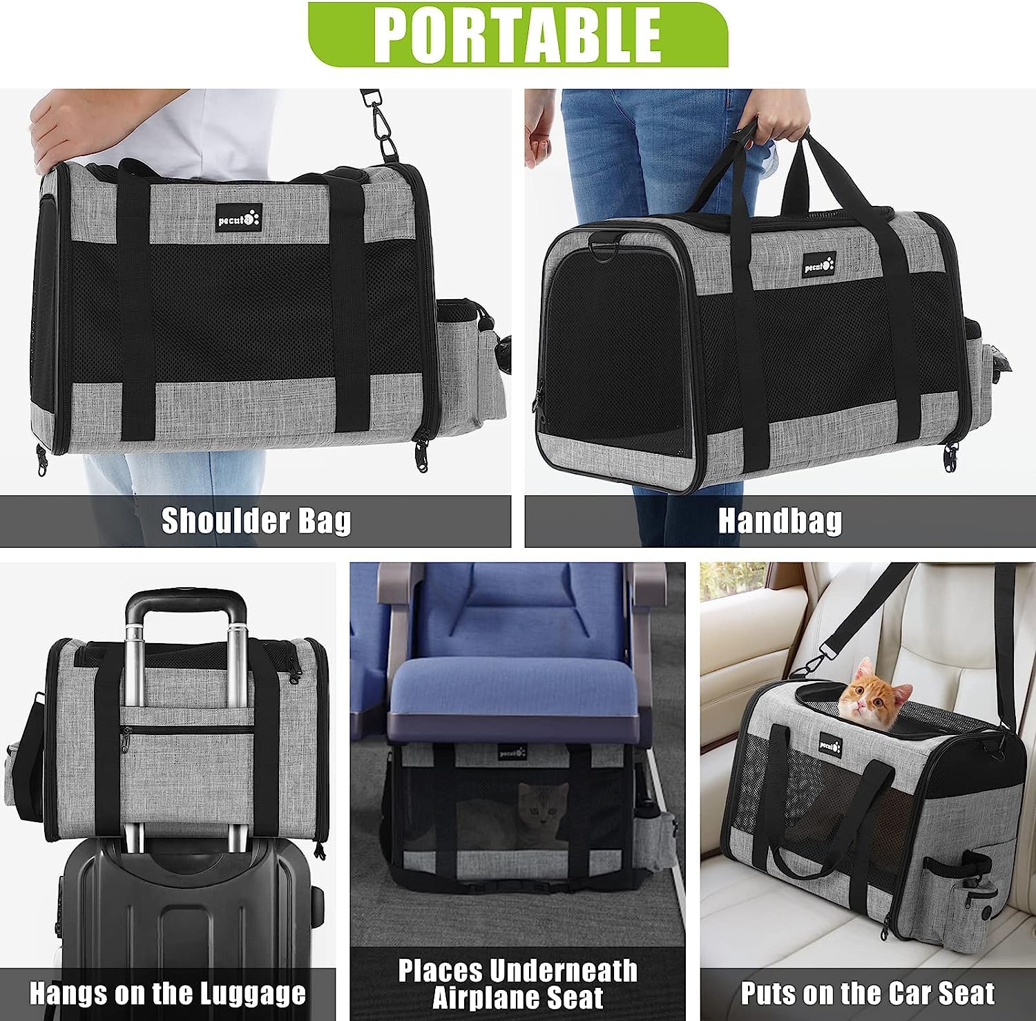 Pecute Trasportino per Gatto & Cani, Borsa per Gatti, Borsa da Viaggio Portatile per Cani, Tessuto a Maglia Traspirante, Adatto per Viaggi Lunghi e Brevi, Usato per Gatti e Cuccioli Meno di 9KG