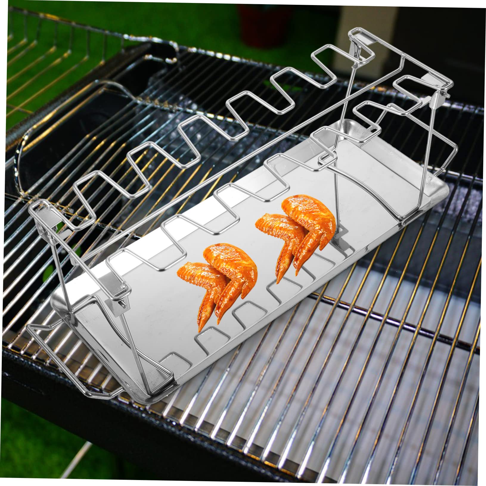 Set Forchetta e Griglia da Arrosto Pieghevoli in Acciaio Inox | Colore Argento, per Campeggio e Barbecue All’aperto, Vassoio e Struttura Pratica