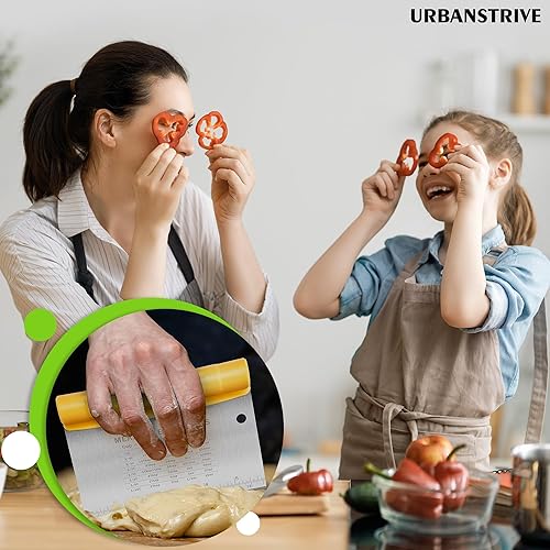 Miniatura 7 de Urbanstrive Raspador de banco para hornear, cortador de masa de acero inoxidable y herramienta raspadora de cocina, raspador de alimentos, cortador