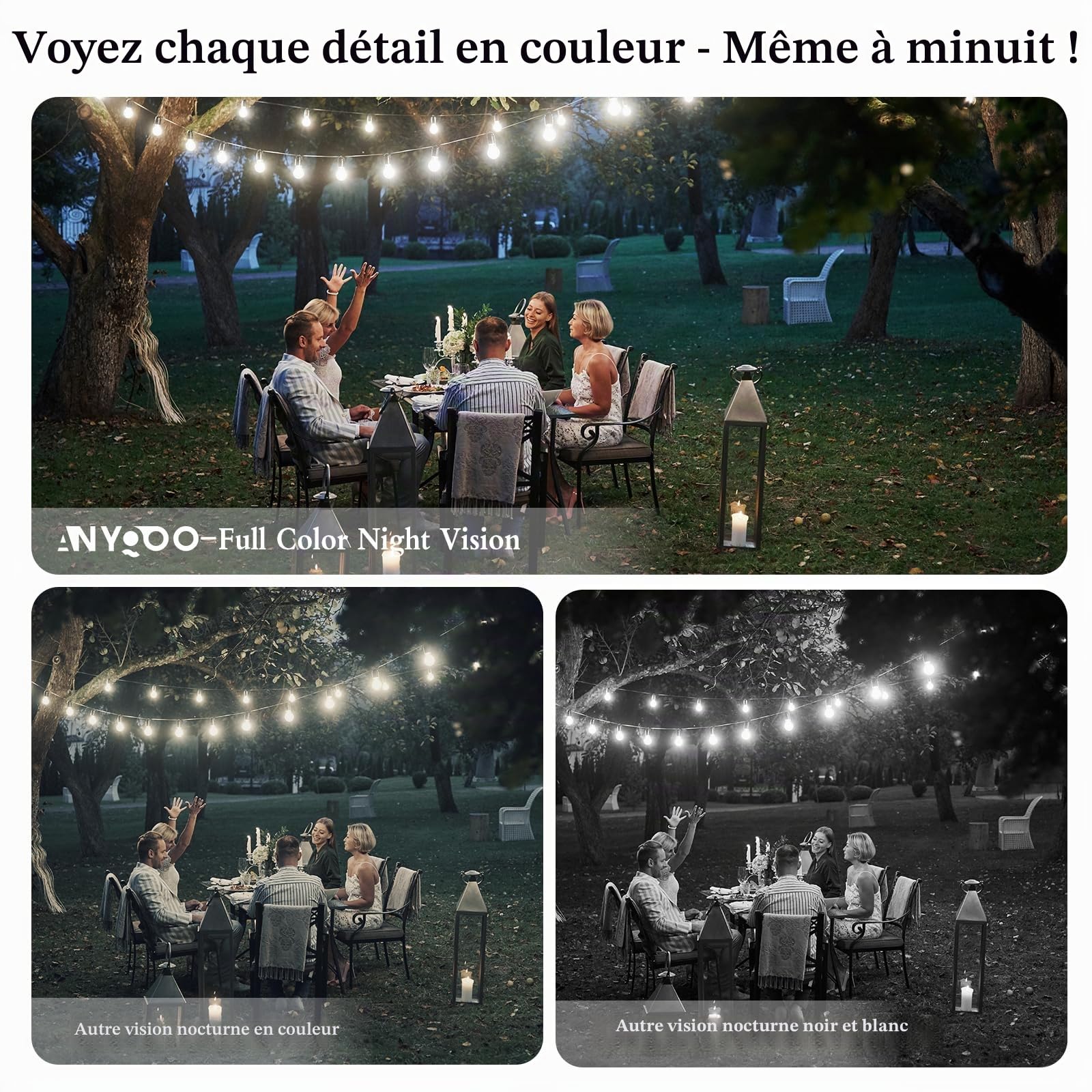 ANYQOO Caméra de sécurité 3 MP 2K,caméra de sécurité pour fenêtre intérieur/extérieur pour la Maison,Vision Nocturne Couleur ChroMax AI,détection de Mouvement,WiFi 2,4 GHz et 5 GHz,Enregistrement