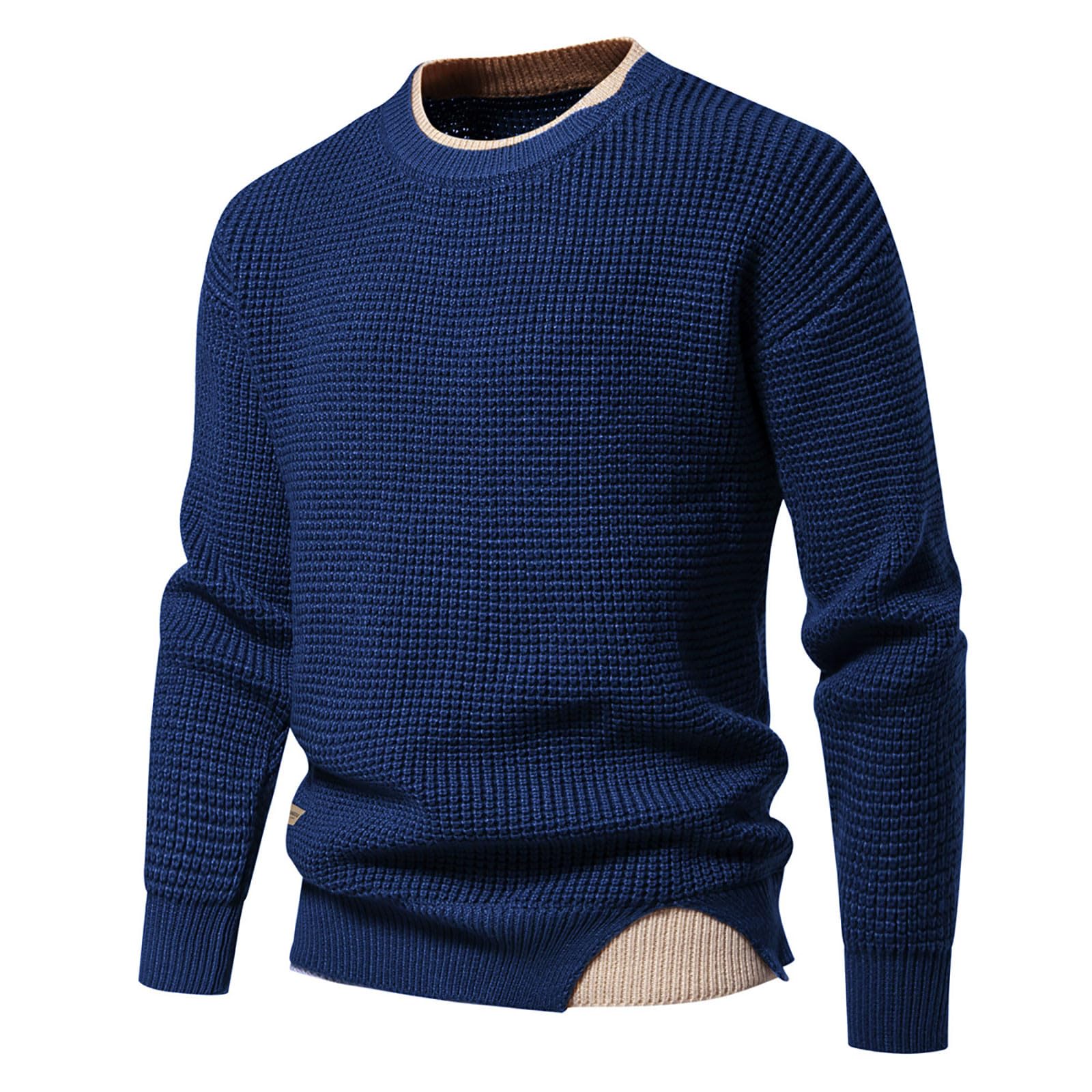 Generisch Suéter falso de dos piezas para hombre, jersey de punto 2 en 1, jersey de punto fino, jersey de invierno, cálido, manga larga, cuello redondo, jersey de punto fino, ligero