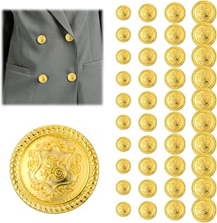 40 Pcs Golden Buttons for Blazer Sewing Buttons Gold Button Set, Vintage Decorative Shank Button for Dress Coat Jacket Jeans Uniform Suits Craft (15/18/21/25mm)