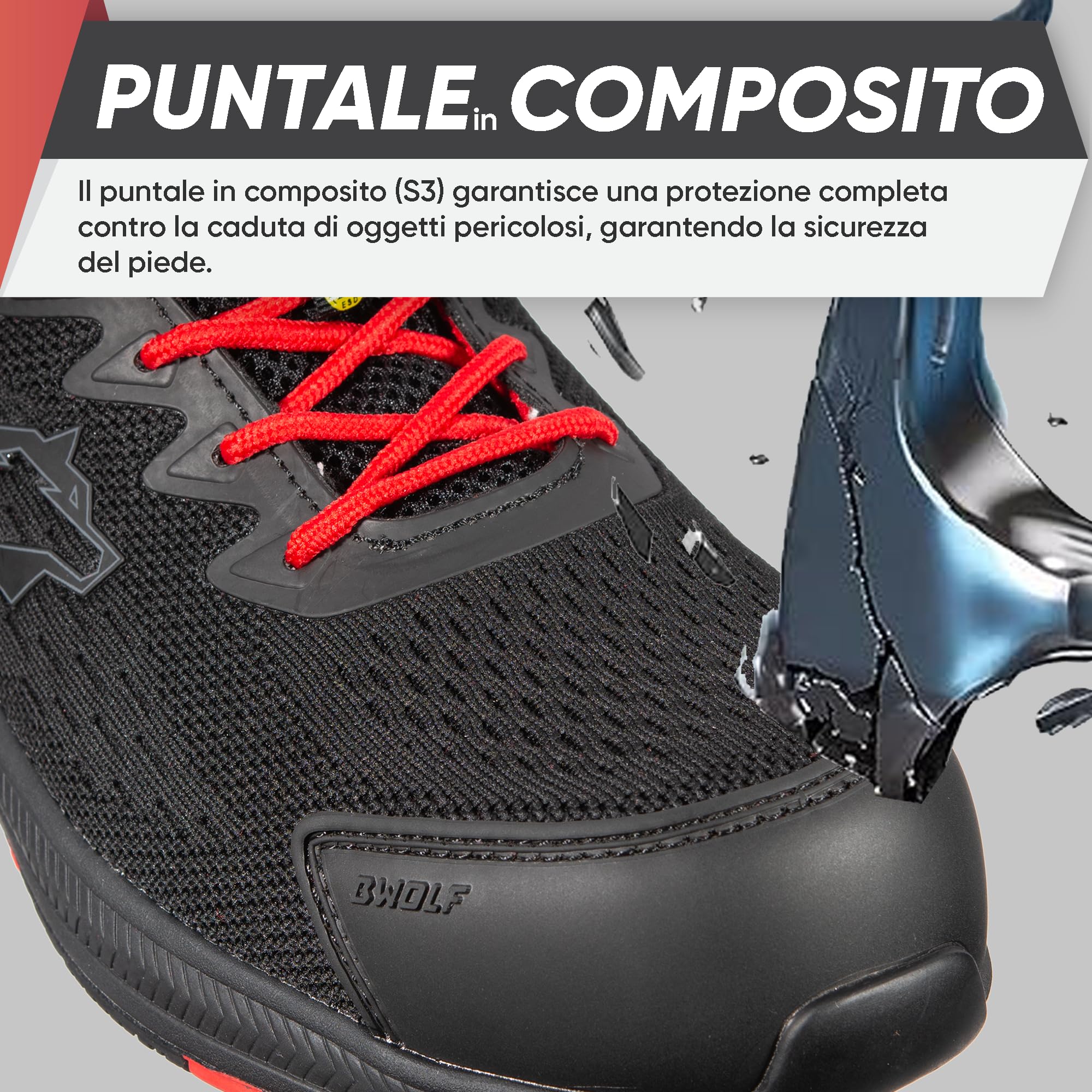 BWOLF Fly S1PS Scarpe da Lavoro Antinfortunistiche ESD Kevlar, Protezione Anti-Perforazione Antiscivolo, Suola Eva Ergo Plus Comfort