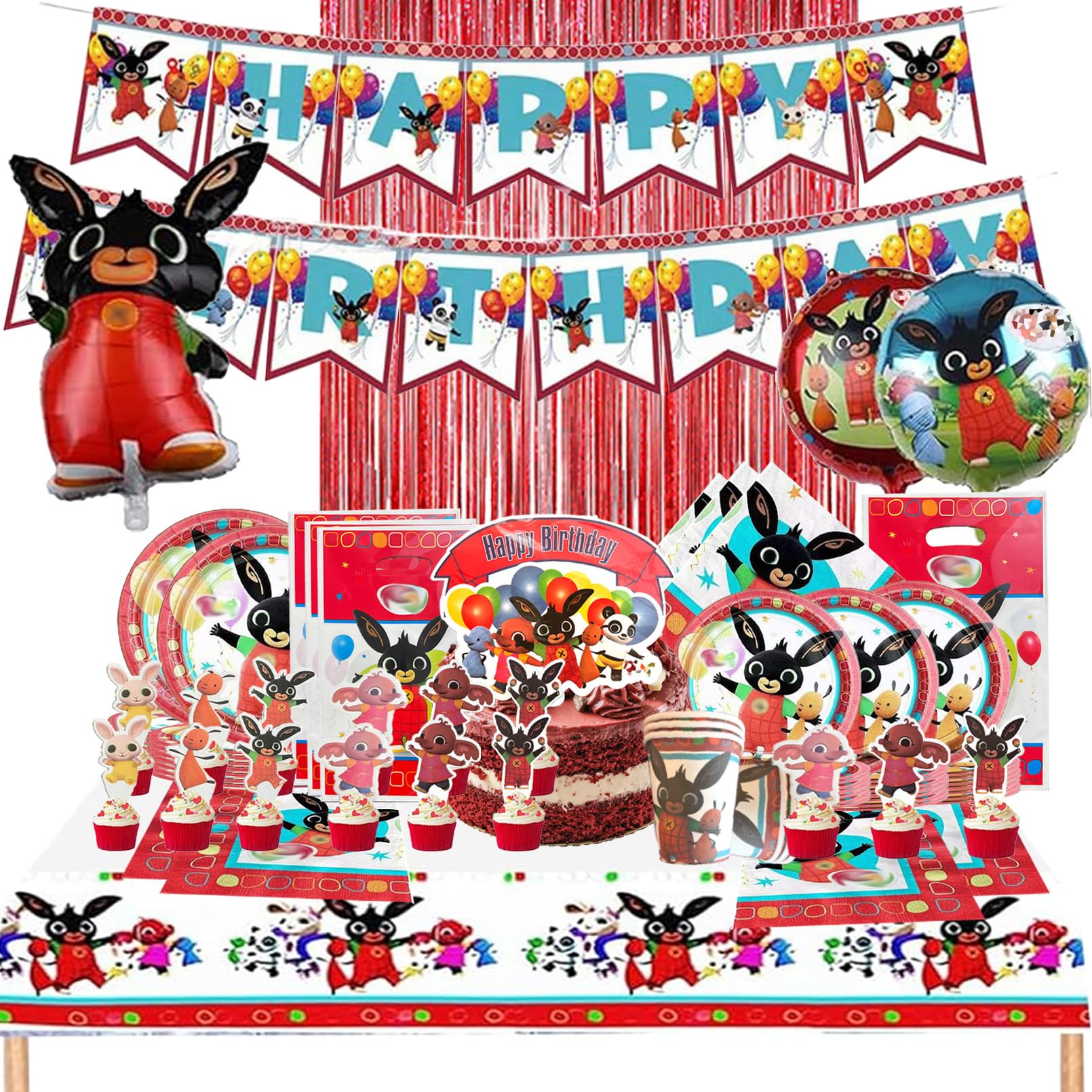 91 Pezzi Bunny Set Festa Compleanno, Tovaglia Compleanno,Bunny Addobbi Compleanno,Stoviglie Per Feste Di Compleanno