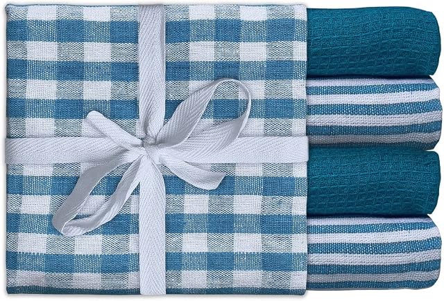 E.L EURO LINEN Tea Towels  100% Cotton Kitchen Tea towels- Pack of 3 Tea Towels - Absorbent Tea Towels set - 45 x 70 cm 3 Pcs Gift Packed Tea Towels - (Red, Dark Grey) (Sky Blue, Pack of 3)