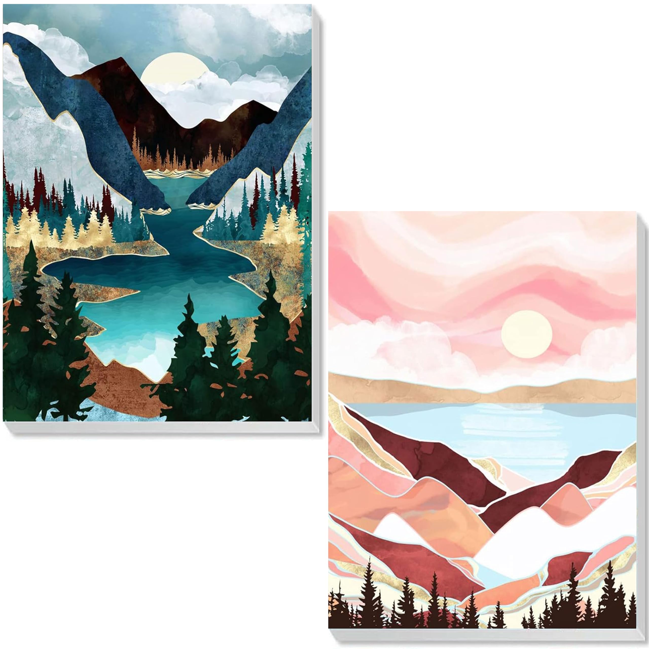 Hongyrjy 2 Pack Mountain Paint by Numbers for Adults Framed Canvas-Sunrise Painting Kits for Adults,Landscape Number Painting Adults DIY Acrylic Oil Painting Kits Arts Crafts for Wall Decor 8x12inch