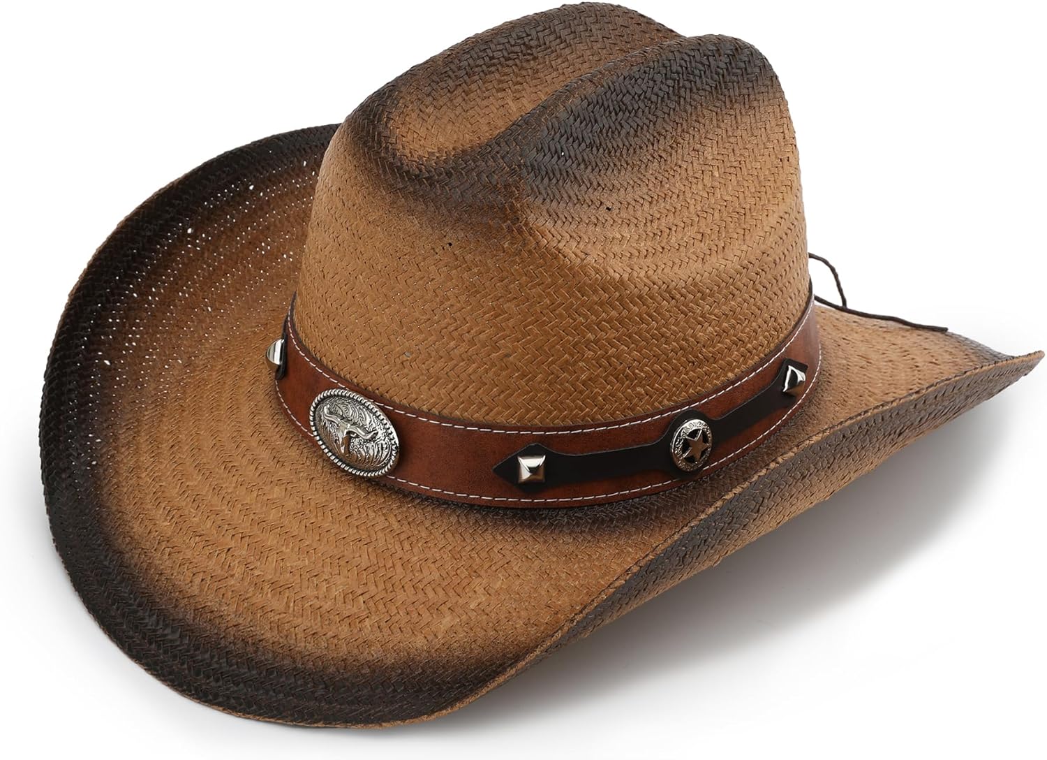 Western Straw Cowboy Hat for Women and Men, Sun Beach Cowgirl Hat, Wide Brim, Cattleman Crease Style