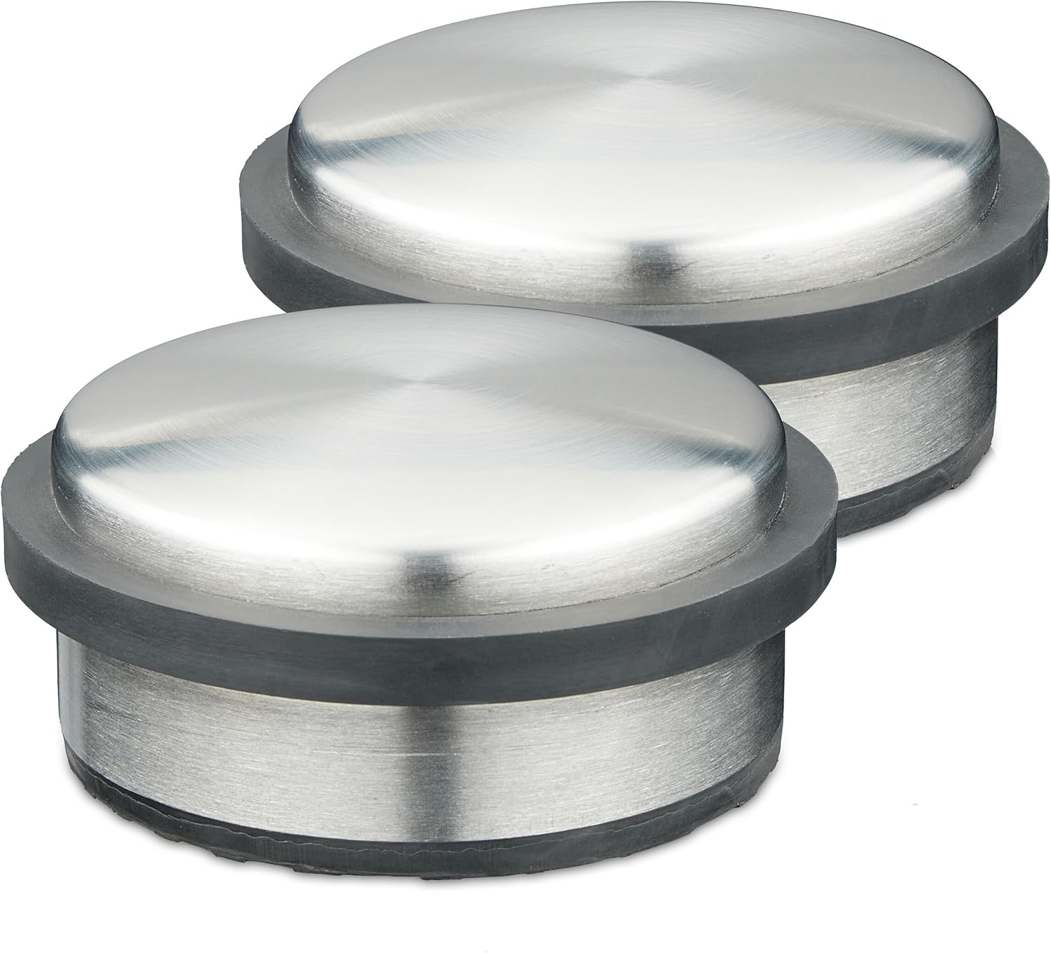 Relaxdays Set of 2 Stainless Steel & Rubber Door Stops for Floor Interior Height 5 x Depth 10 cm Silver/Black