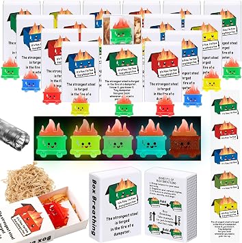 Realspring 25 Sets Luminous Dumpster Fiery Positive Gift Bulk Emotional Dumpster Flame Affirmation with Box Breathing End of Year Gift for Coworker Volunteer Teacher Nurse Student Employee Multicolor