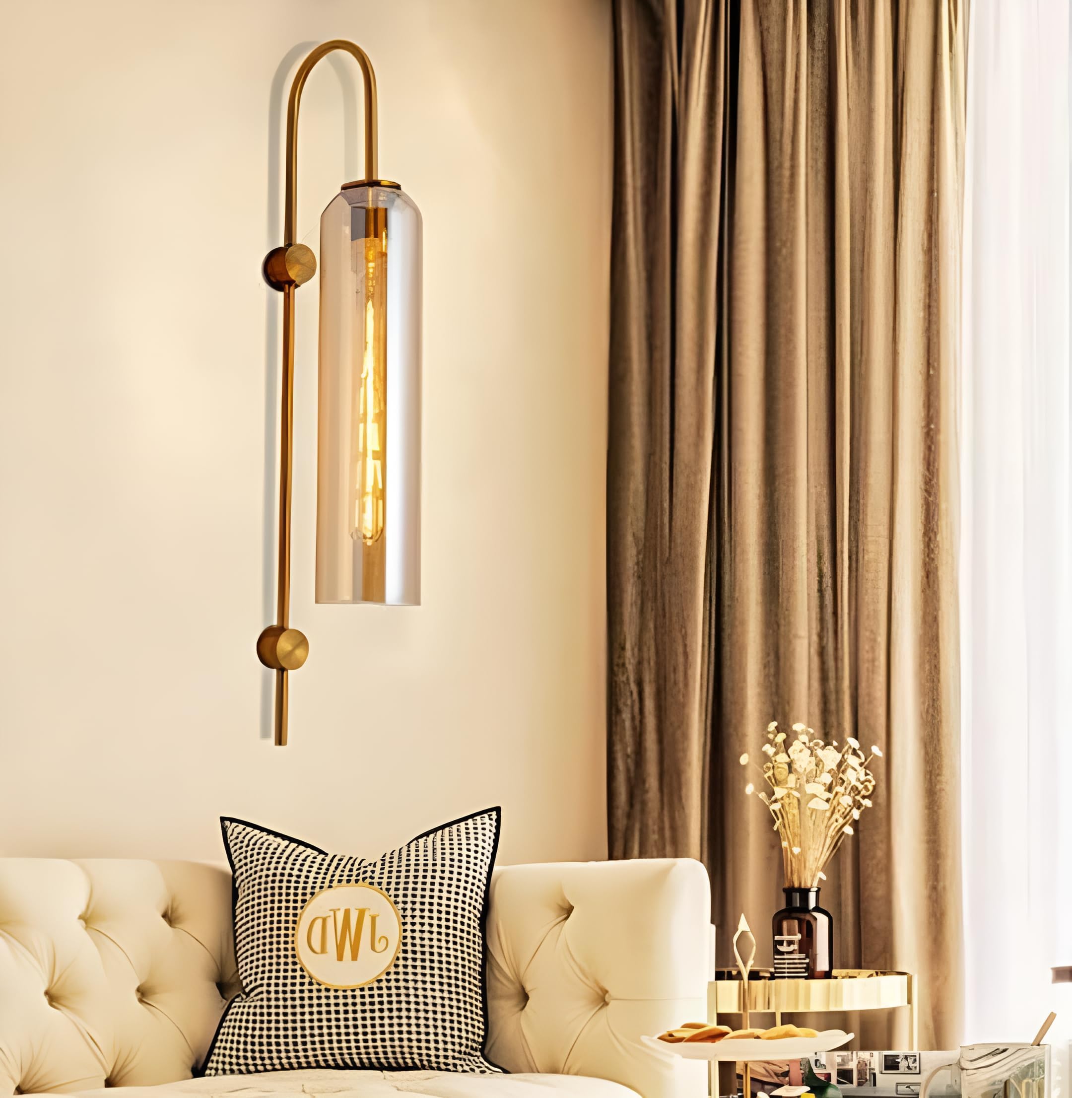 Long Glass Wall Light with Modern Gold Finish Fixture Metal for Bedside, Bedroom, Living Room, Drawing Room, Passage, Show Peice, Home, Hotel, Bar, Cafe, with 30cm Long Bulb (Gold)