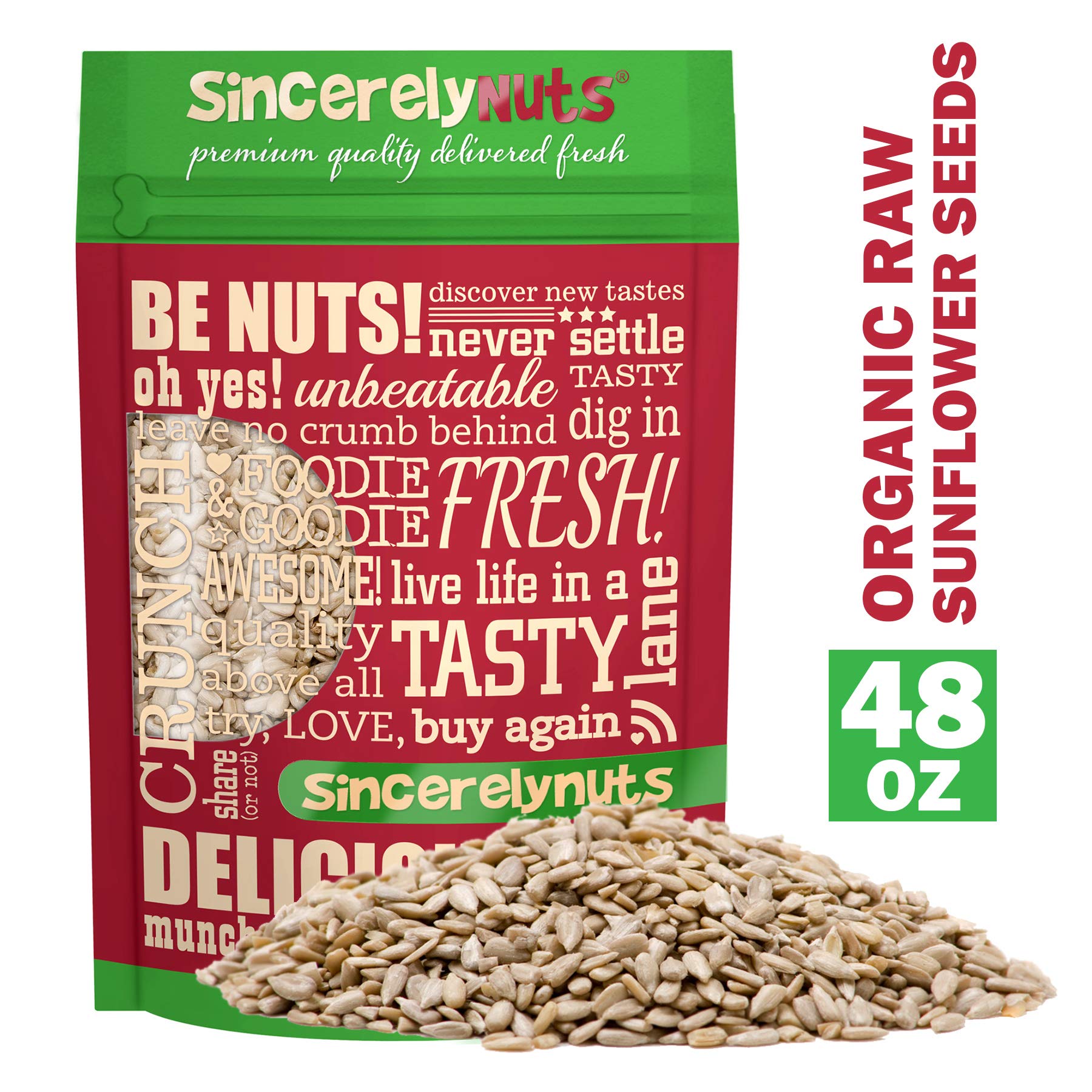 Sincerely Nuts Organic Sunflower Seed Kernels Raw (No Shell) (3lb bag) | Nutritious Antioxidant Rich Superfood Snack | Source of Protein, Fiber, Essential Vitamins & Minerals | Vegan and Gluten FreeUSDA Organic