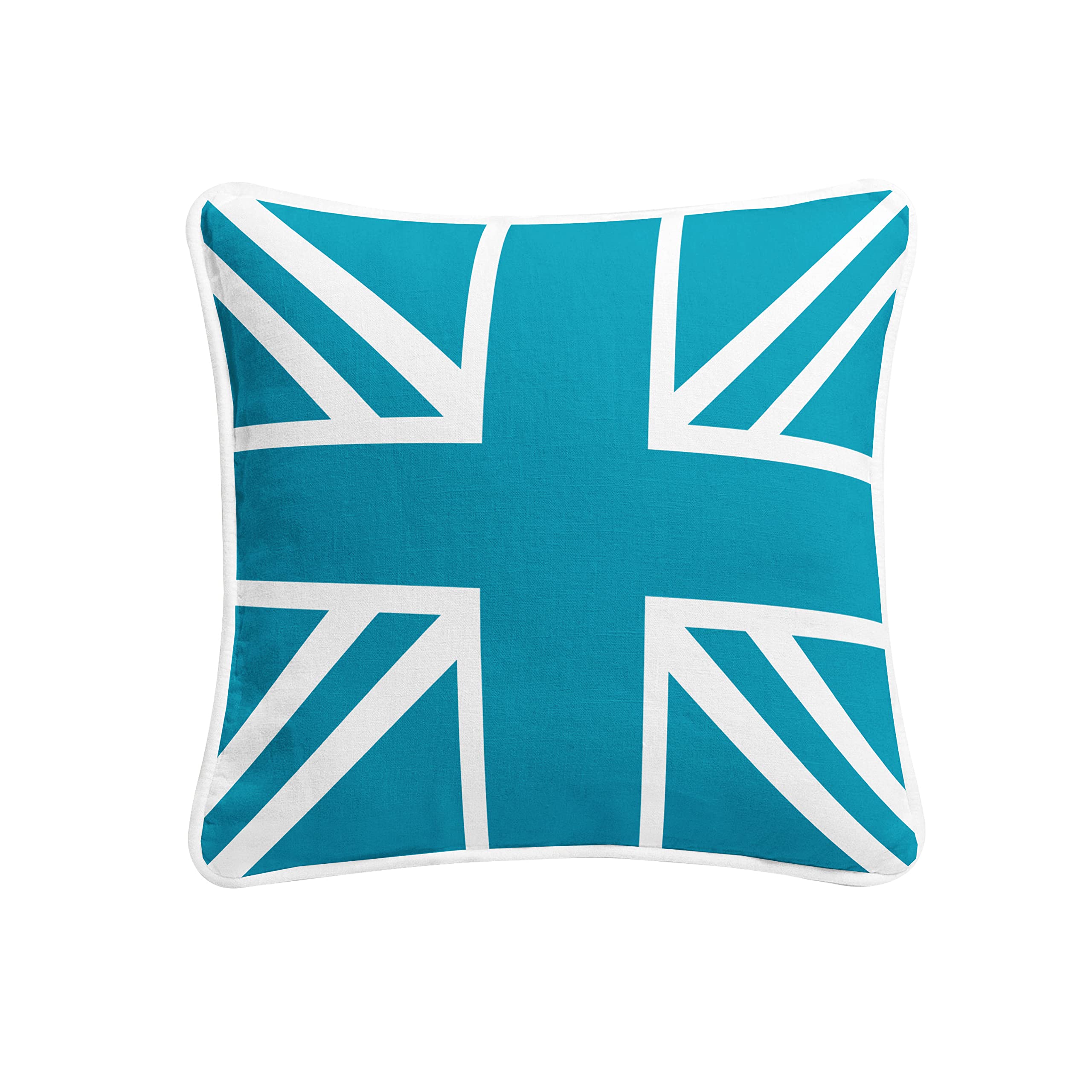 Arlinens Teal White Union Jack Tapestry British United Kingdom Flag Cushion Covers In Following Colors: (18"X18", )