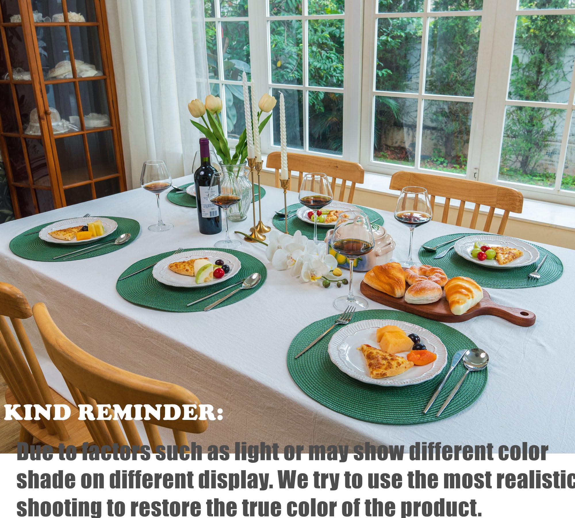 Zupro Runde Tischsets 6er-Set, 38.1 cm, geflochtene Tischsets für Esstische, rutschfest, waschbar, für vier Jahreszeiten, Dinnerpartys, Weihnachten, Geburtstage und Innen- und Außenbereich (olivgrün)