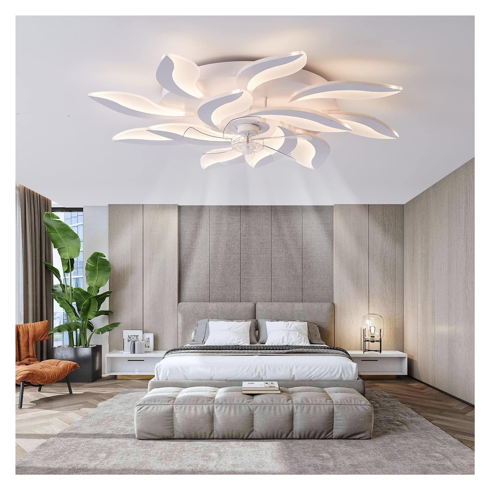 ERETYRET Modern Ceiling Fan with Lights and Remote Control 3 Color Dimmable LED Lamp Bladeless with Smart Timing Quiet Cooling
