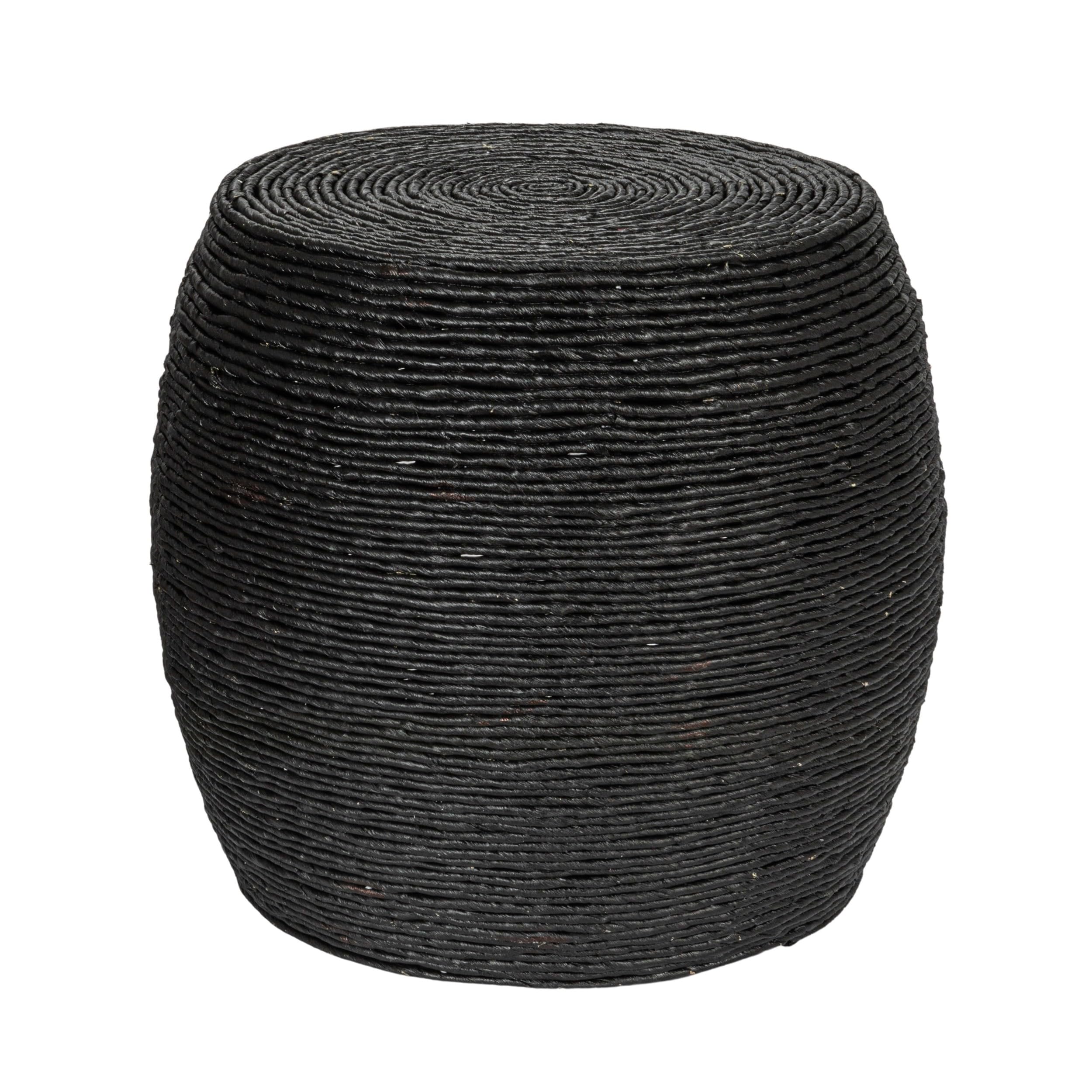 Creative Co-Op Round Handwoven Corn Rope Barrel Side Table, Black