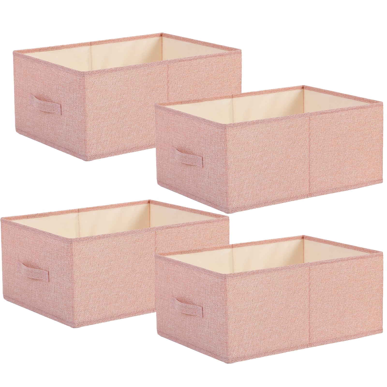 LOPYXBR 4 PCS Fabric Storage Baskets, 41 x 24 x 17 CM Wardrobe Storage Boxes, Pink Fabric Storages Baskets for Shelves, Foldable Storages Box with Handles, Clothes Drawer Organisers for Clothes, Toys