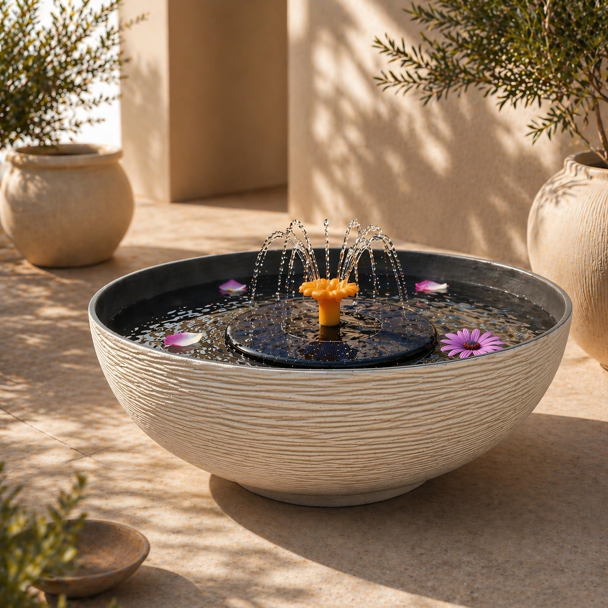Wasserspiel Brunnen-Set – Solar-Brunnen Set, Sandfarbene Schale