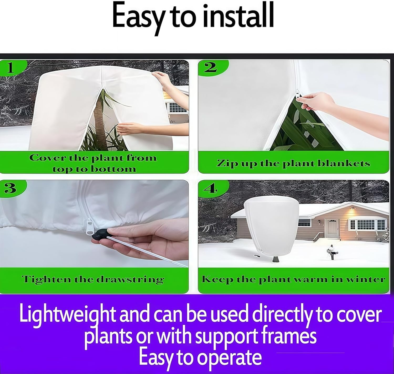 3-Pack of Large Winter Plant Covers Frost-Proof Cover, with Zipper and Drawstring, Suitable for Trees, Vegetables, Flowers(80x100cm)