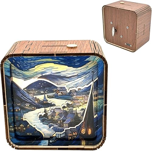 Miniatura 9 de Pursuestar Caja de música de madera 3D hecha a mano al tacto, luz nocturna LED, recargable de 3 colores, regalo musical para mujeres y hombres