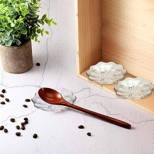 Miniatura 5 de Juego de 2 cucharas de cristal, soporte para cuchara en forma de flor pequeña para estufa, encimera, decoración de estación de café, accesorios de