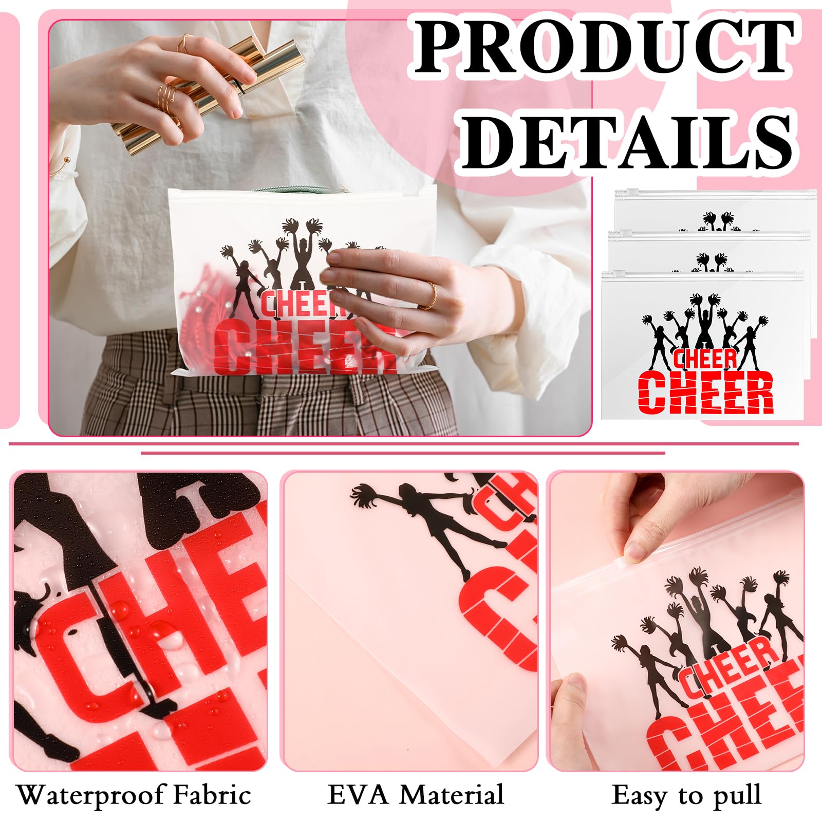 Huquary Cheerleading Gift Set with Makeup Bag, Keychain, Bracelet & Stickers